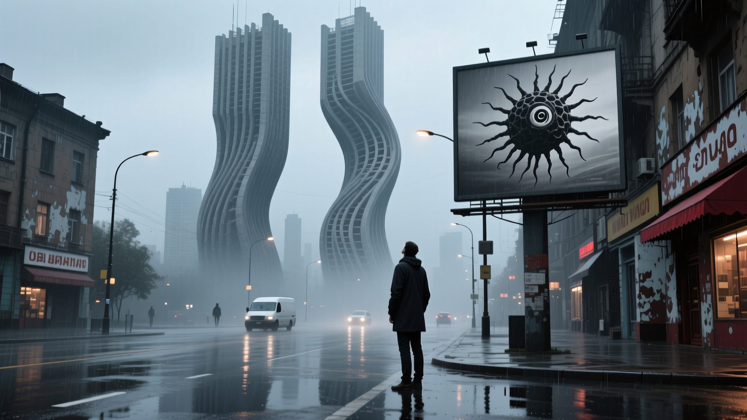 Futuristic Urban Rainy Cityscape
