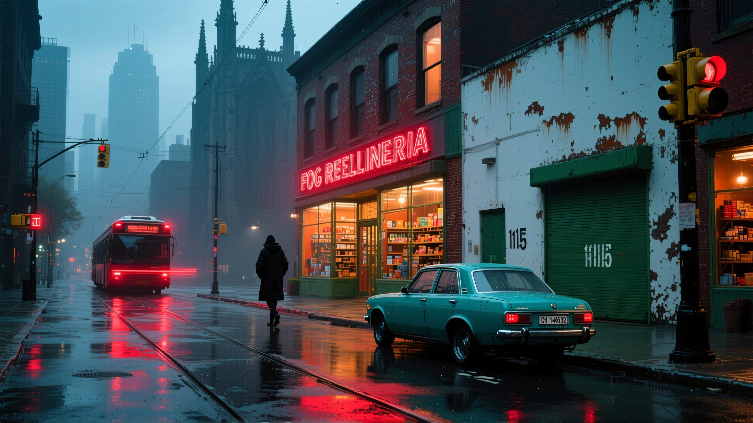 Neon Glow on Rainy Streets