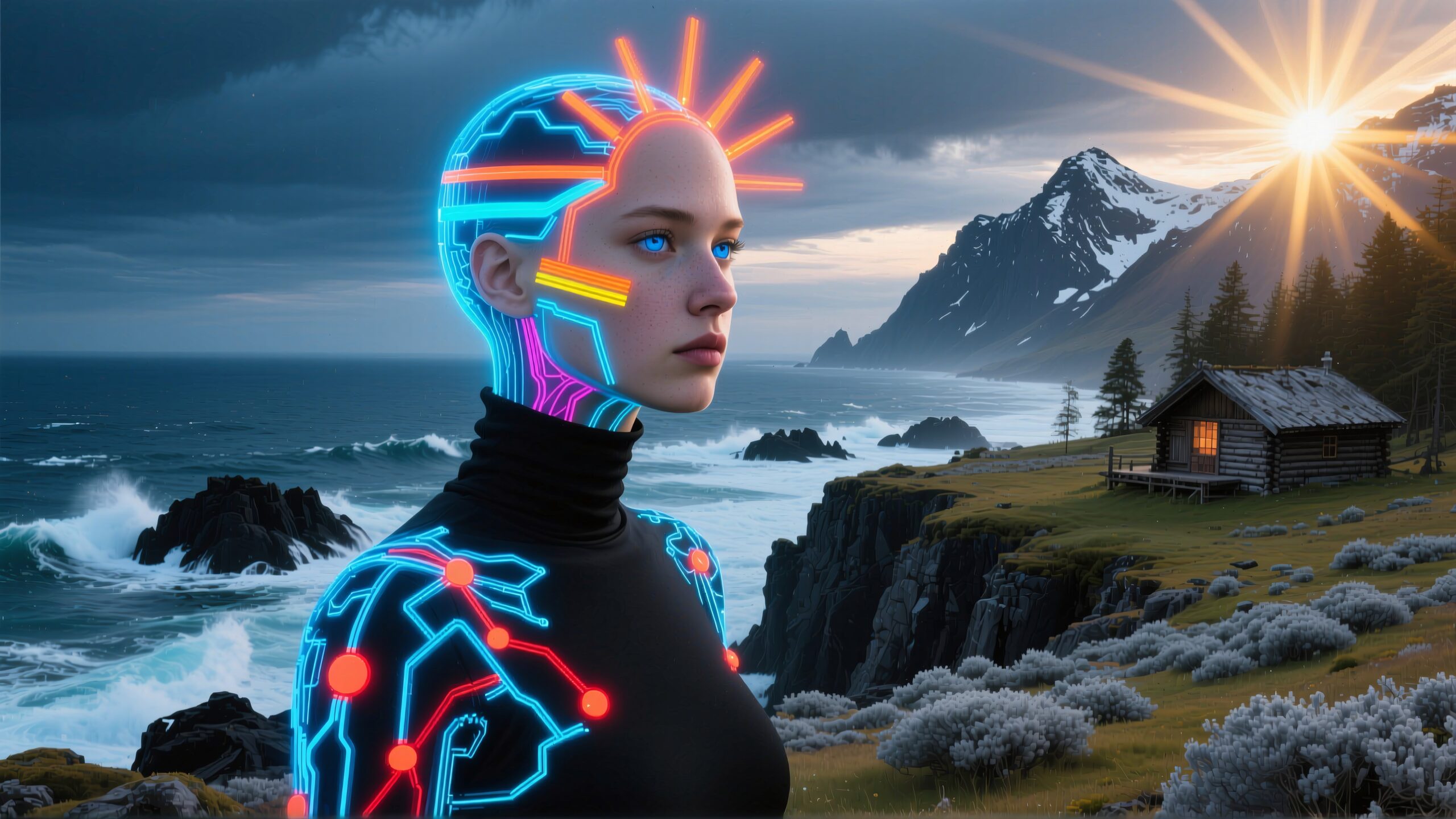 Futuristic Figure by Rugged Coast