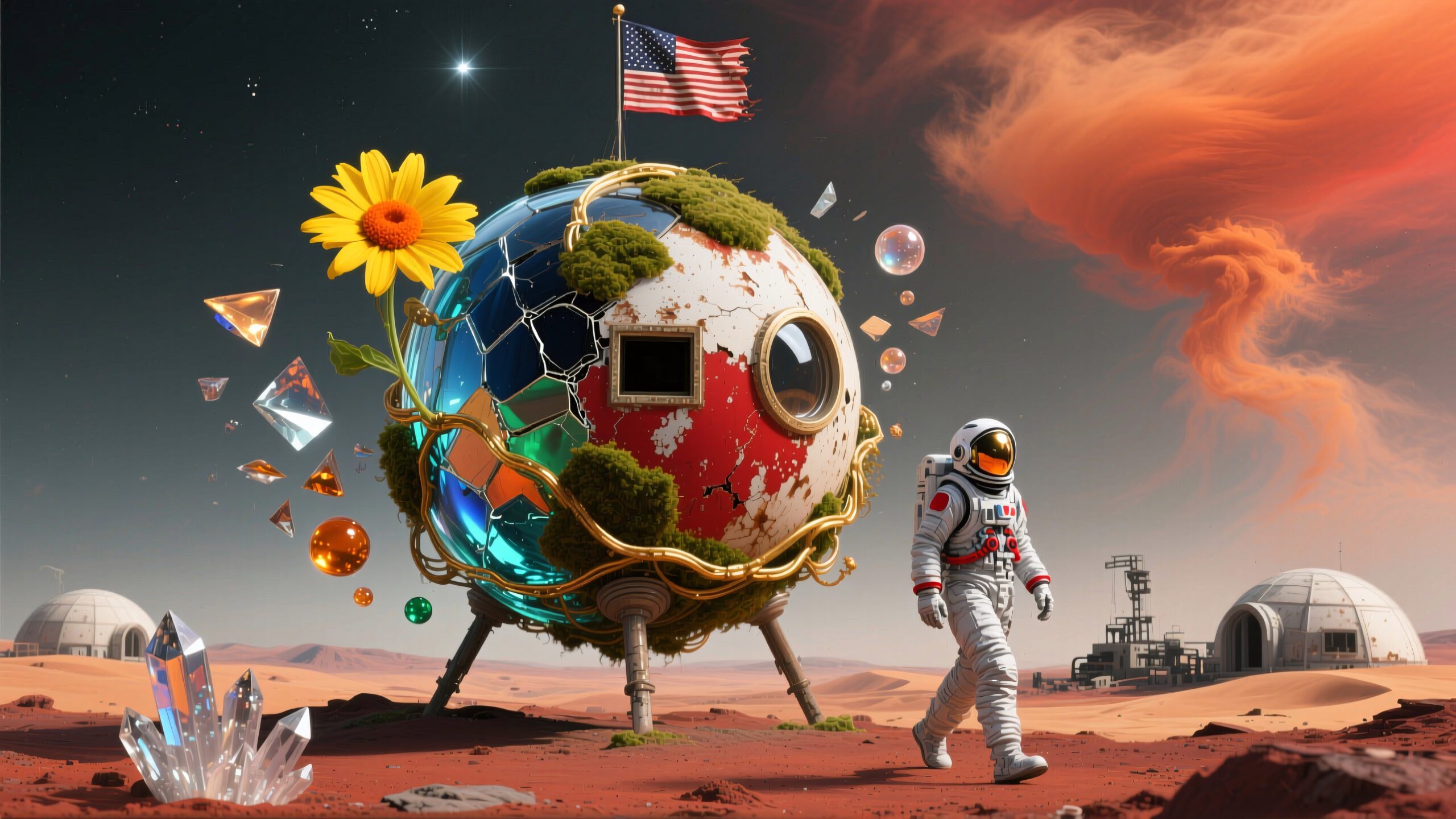 Astronaut explores futuristic Mars base