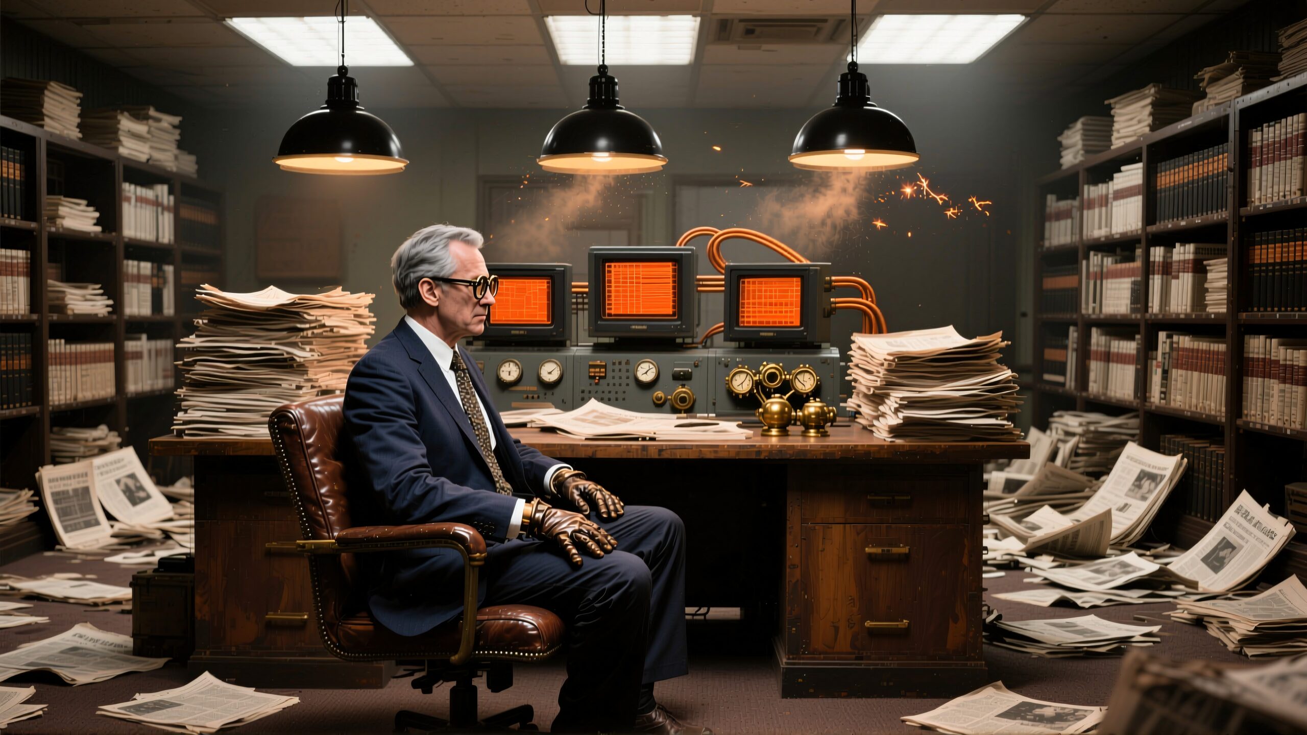 Retro Office Scene with Sparks