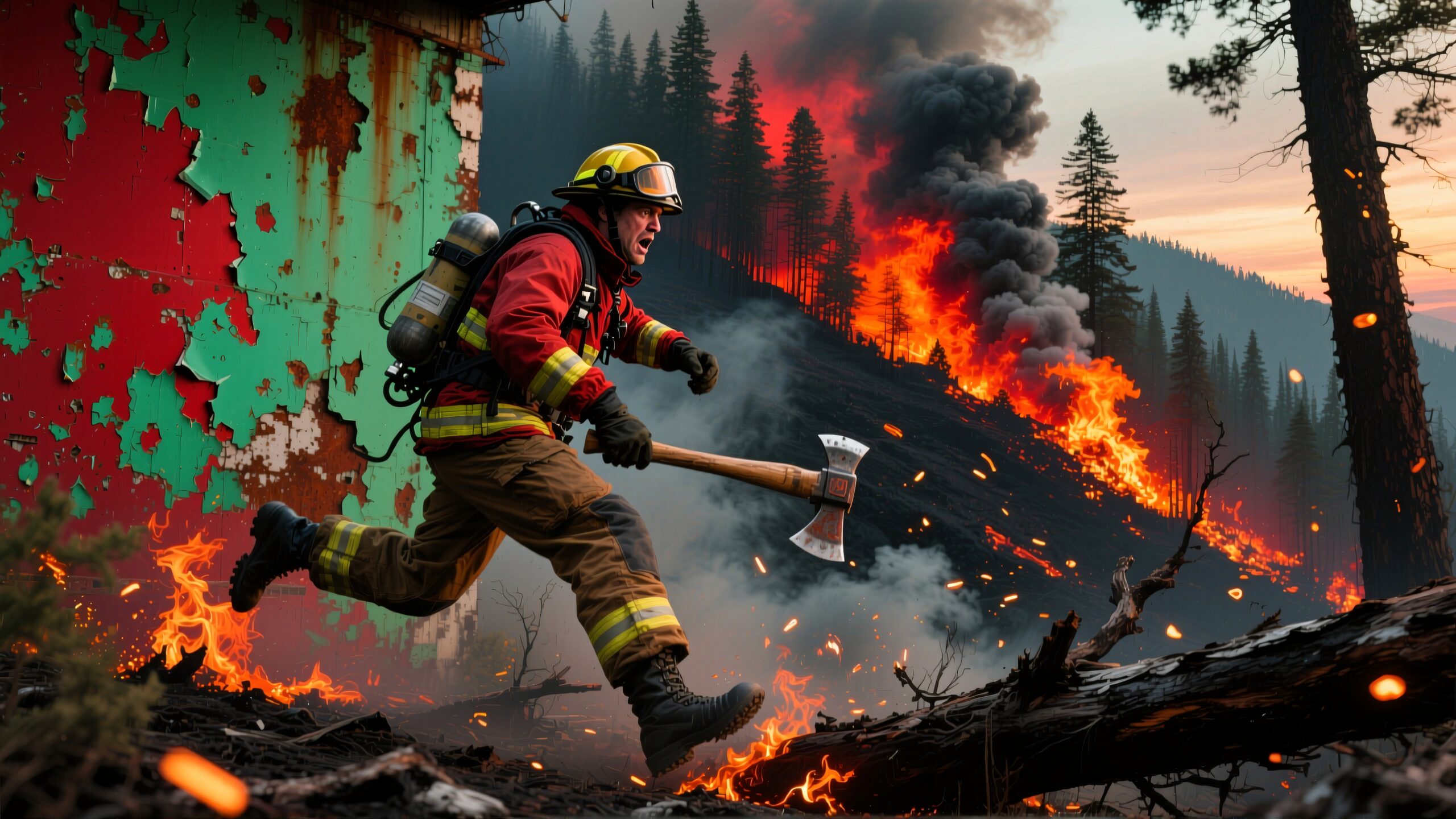 Brave Firefighter Against Wildfire