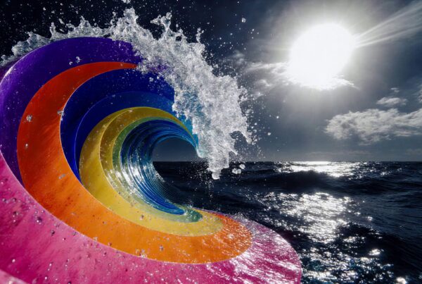 Vibrant colorful 4K video wave tunnel surf animation.