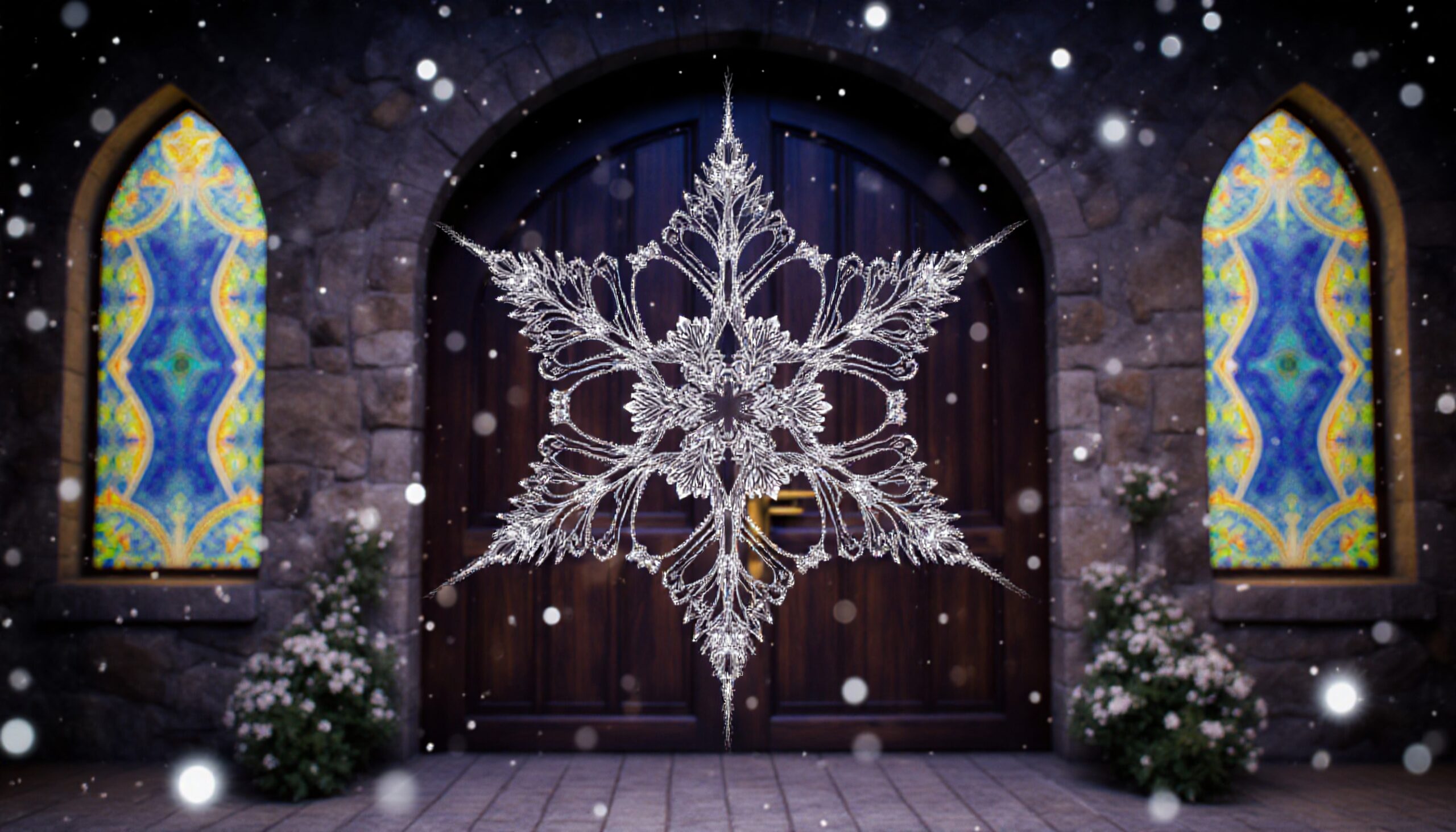 Elegant Snowflake Stained Glass Entrance