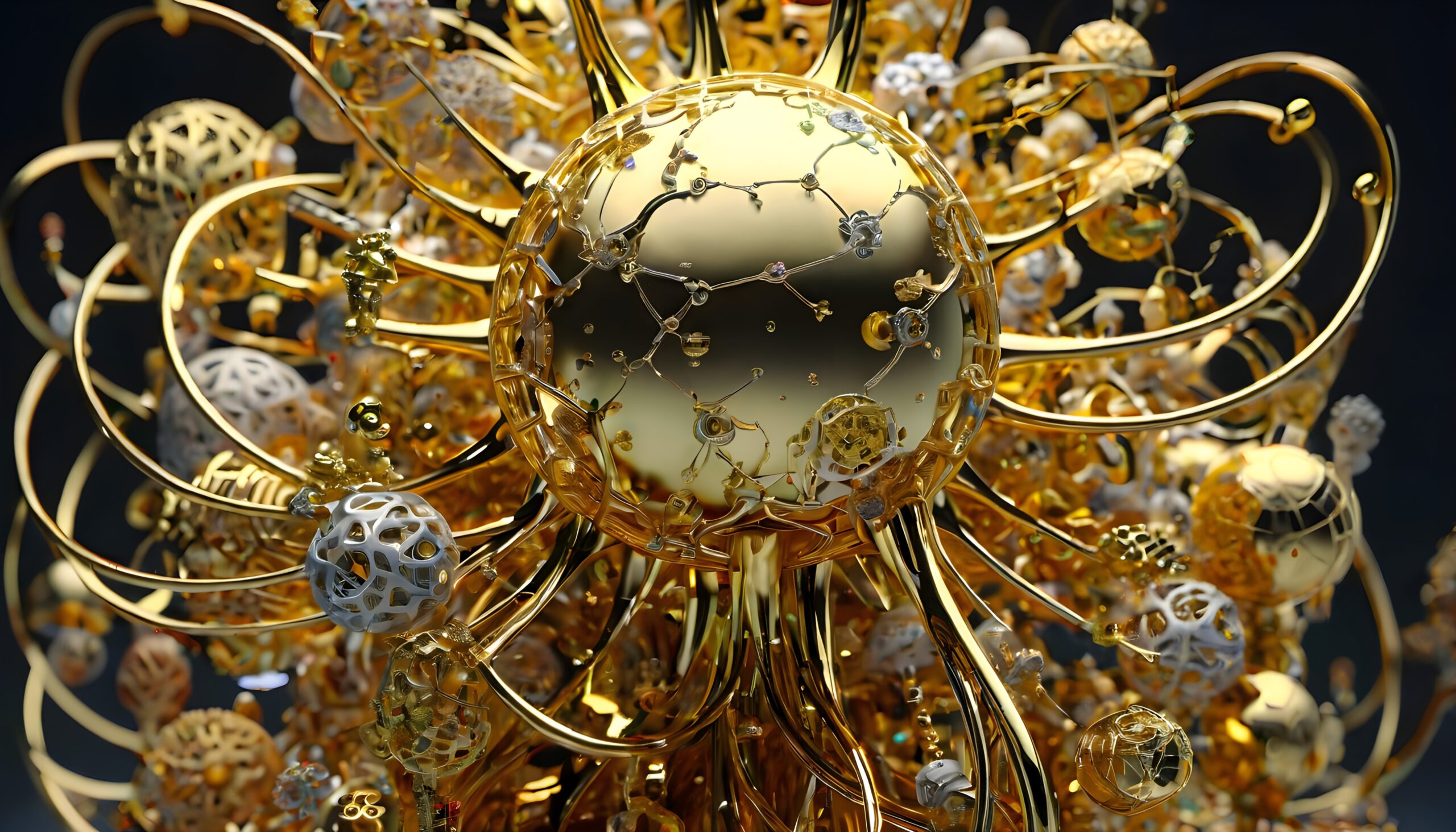 Golden Cosmic Orb Sculpture