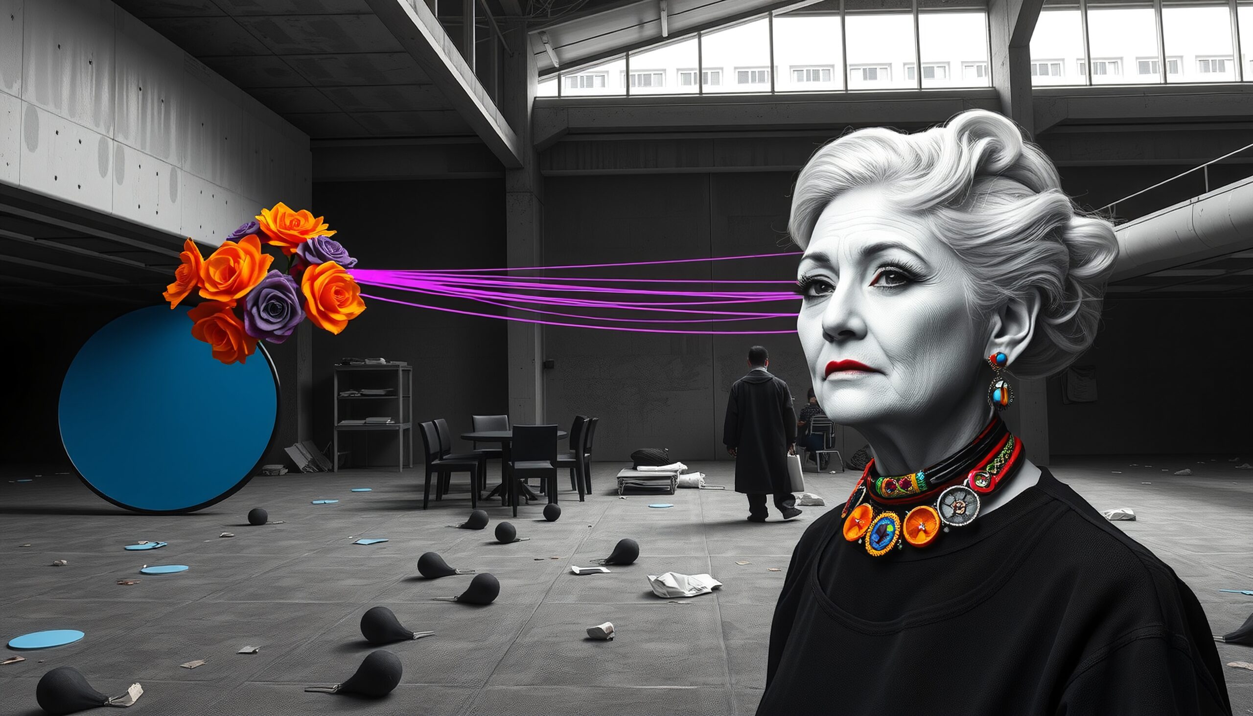 Vibrant surreal industrial scene