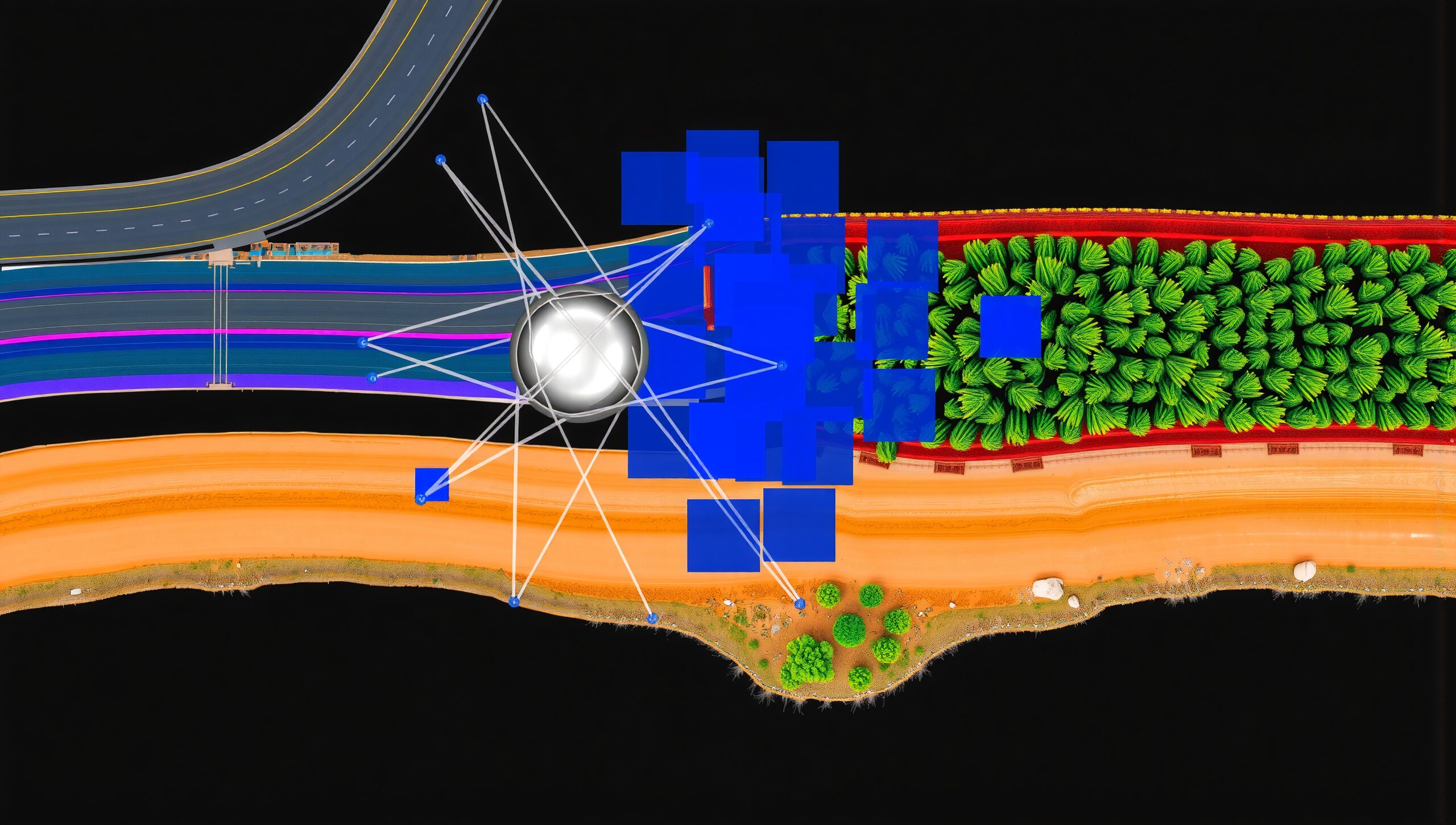Digital Landscape with Geometric Patterns
