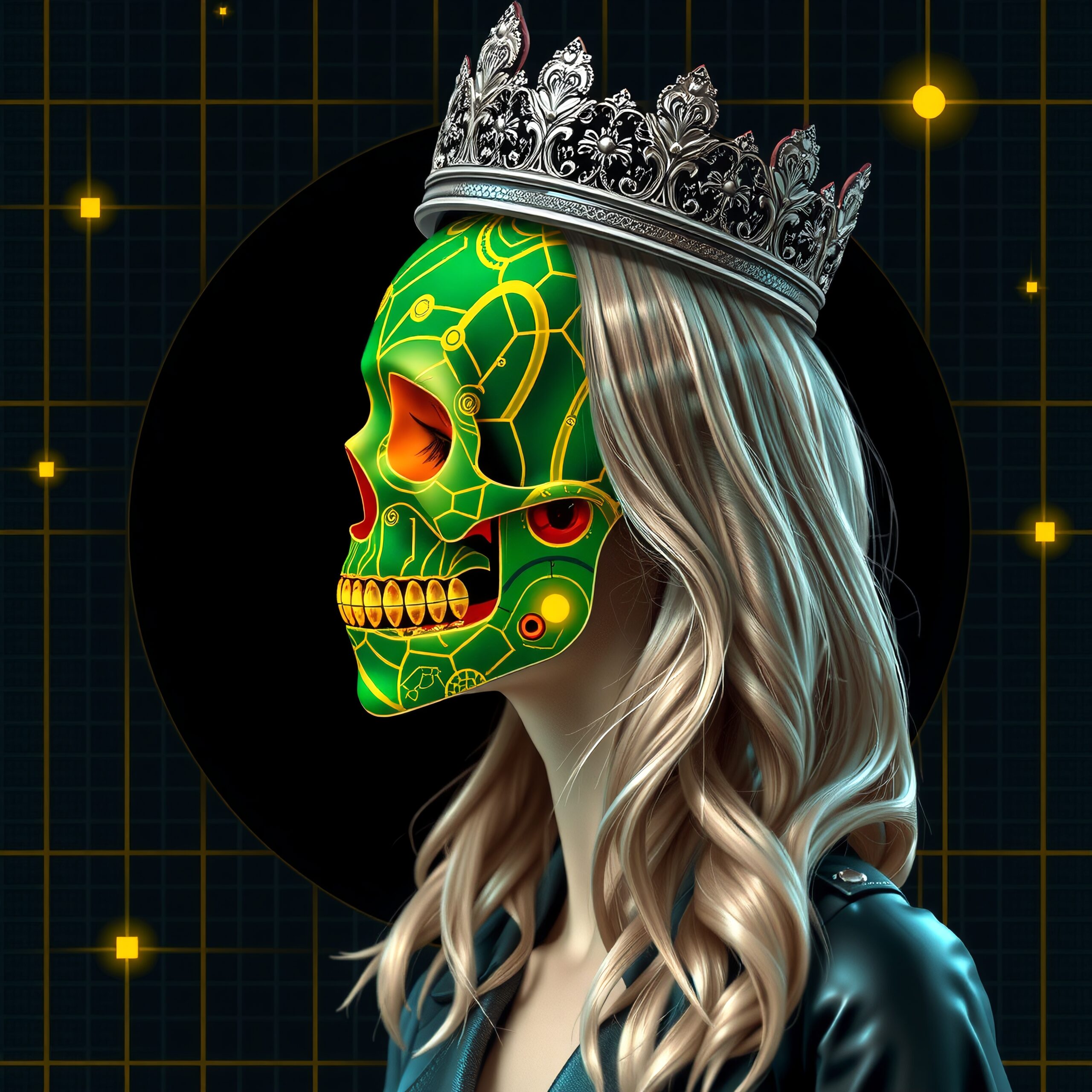 Day of The Dead Queen with Neon Skull