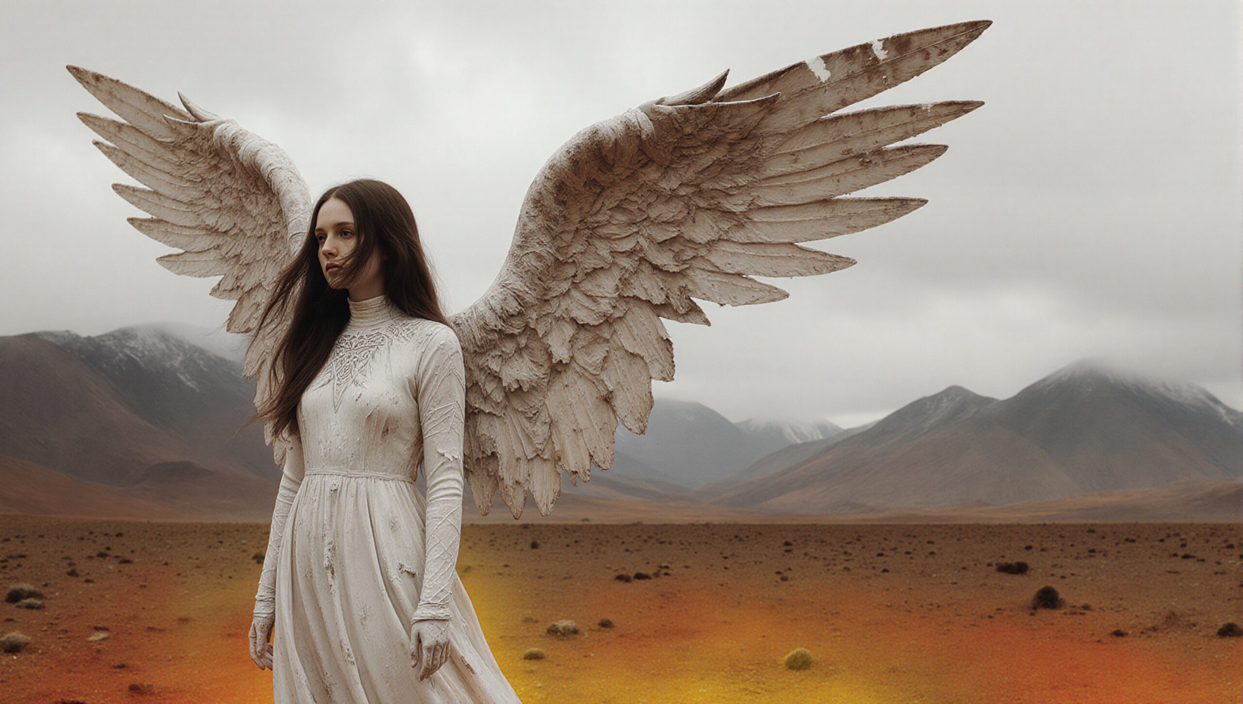 Winged Woman in Barren Desert