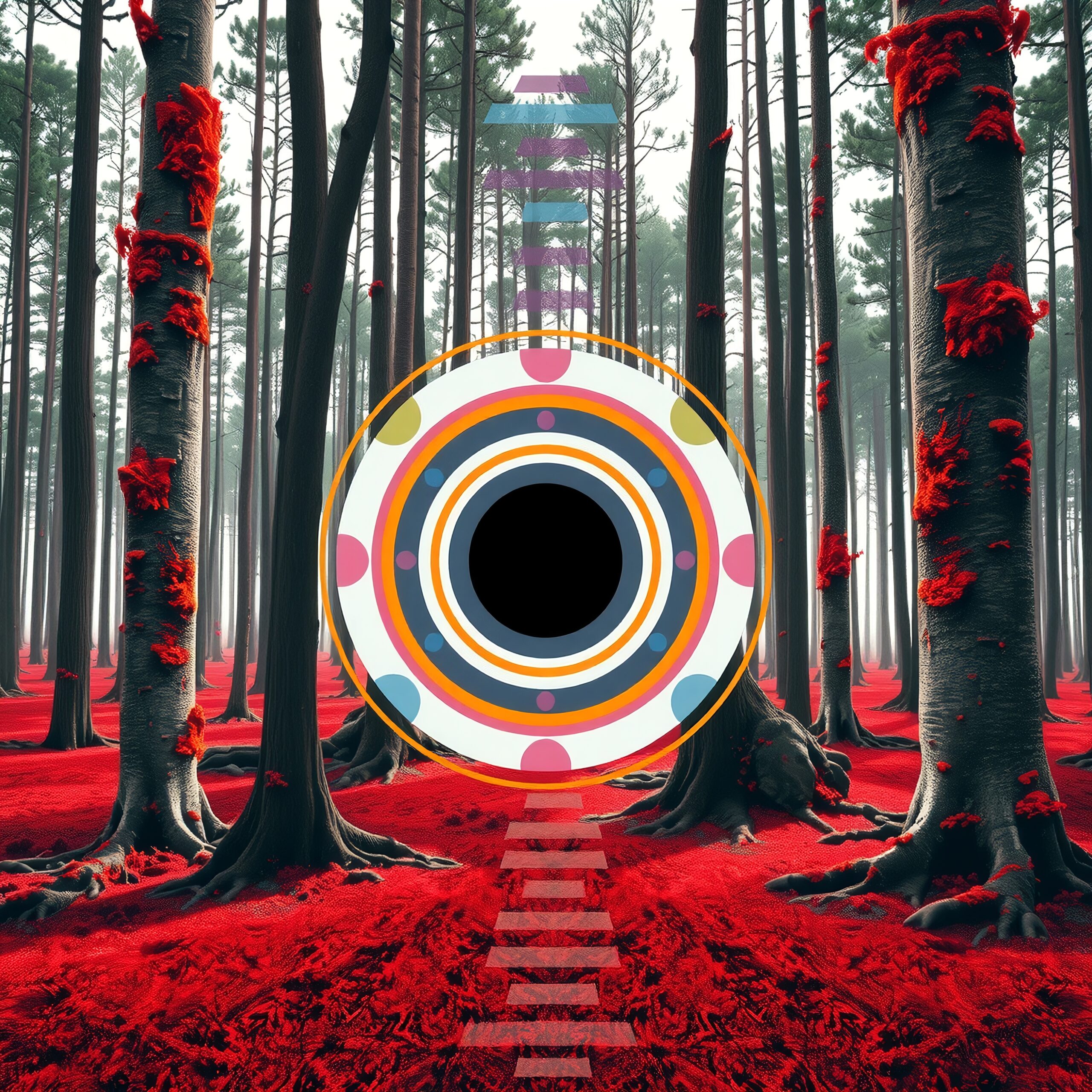 Surreal forest with abstract art