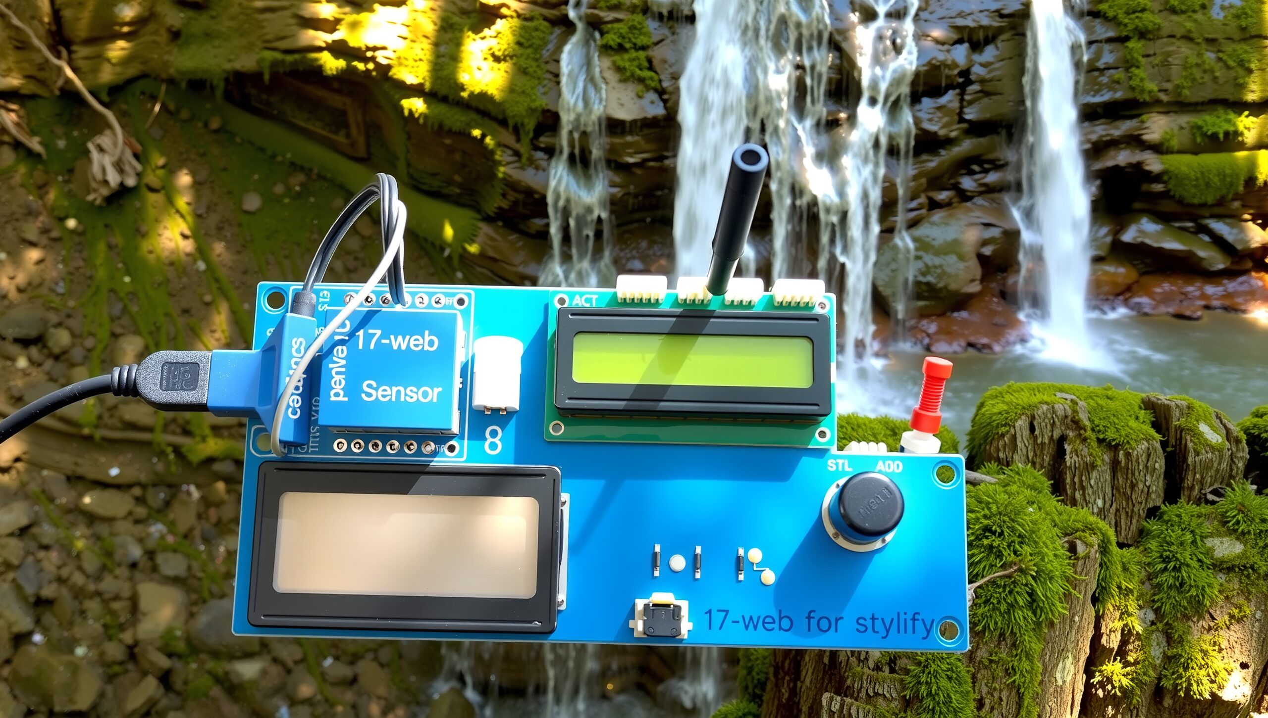 Electronic Device Near Cascading Waterfall