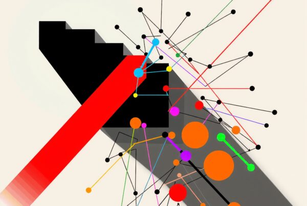 Abstract geometric artwork with vivid lines and dots.