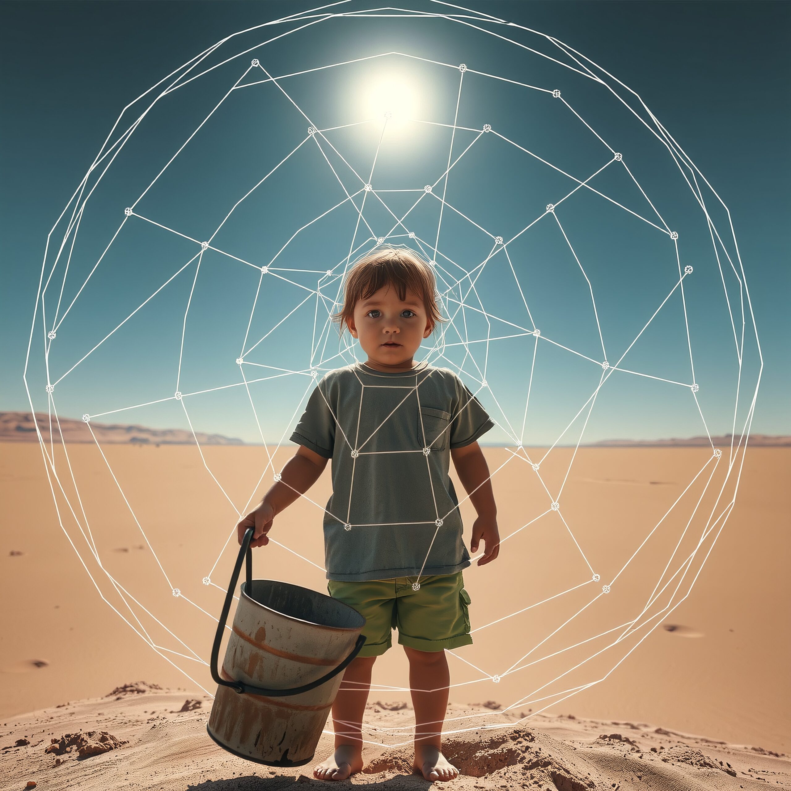 Child in Desert with Geometric Dome