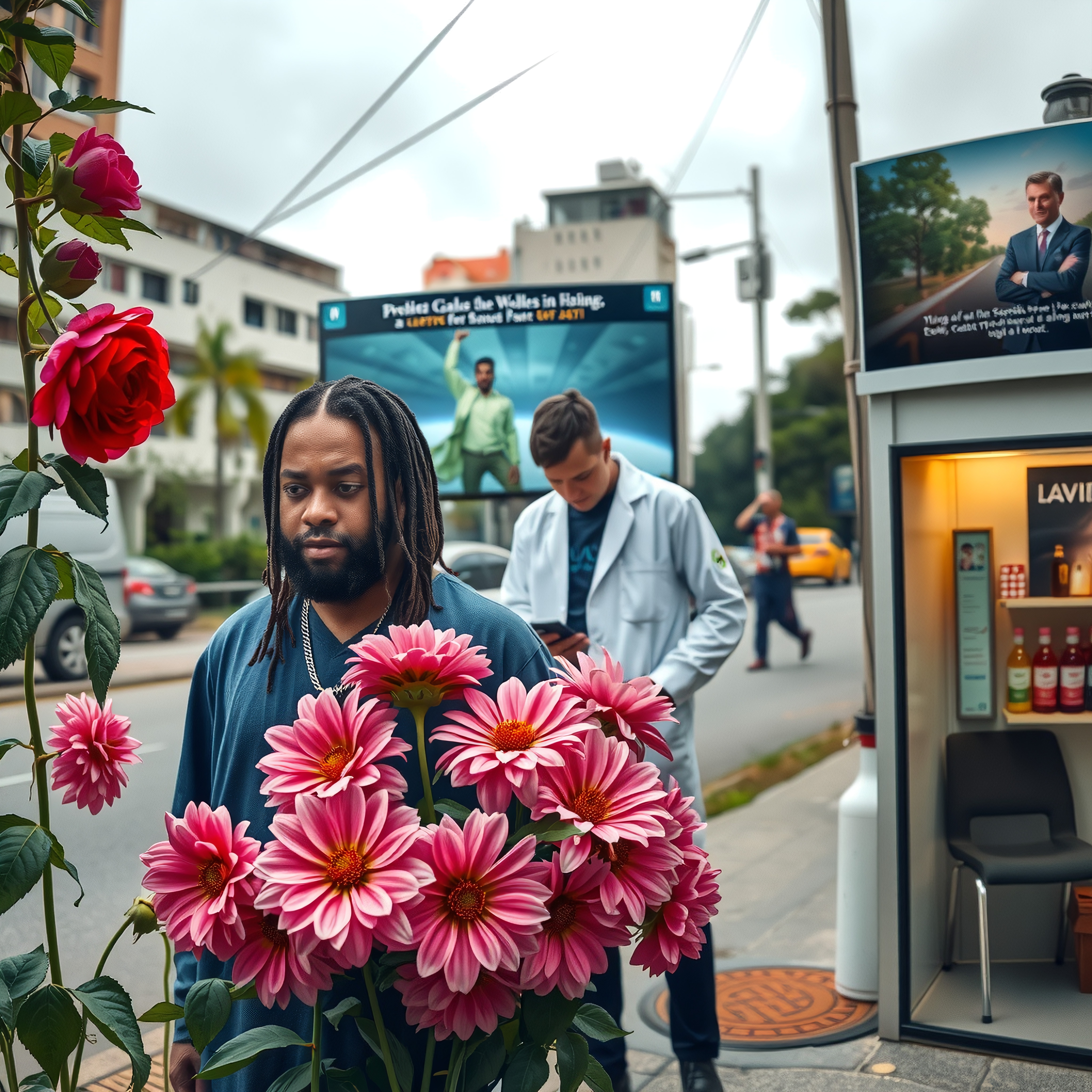 Vibrant Flowers in City Street
