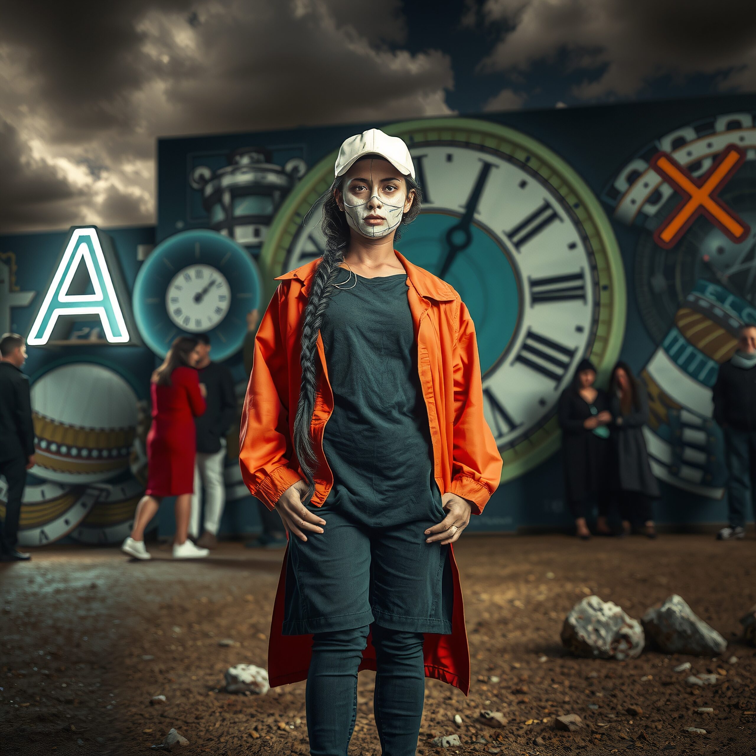 Girl in front of mural