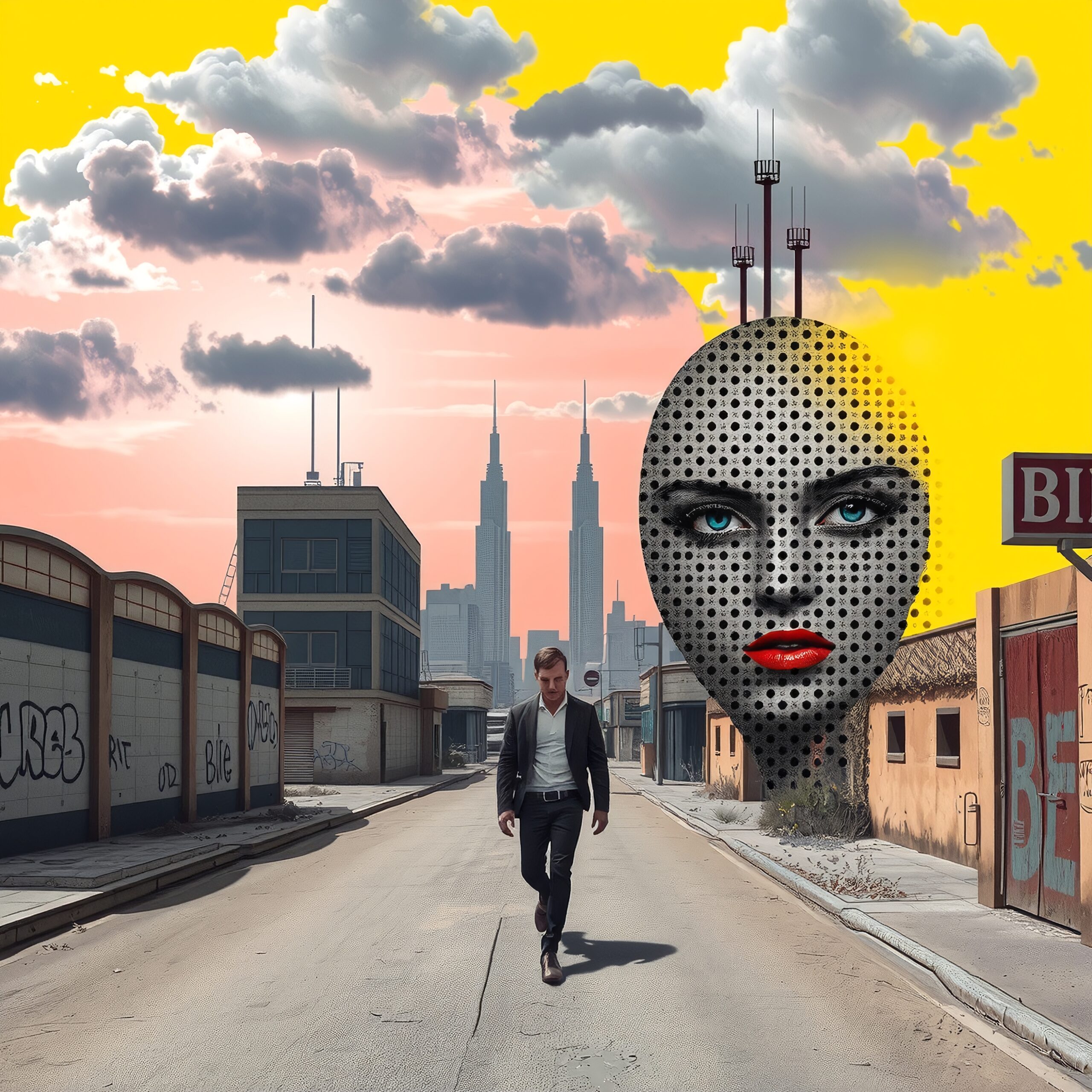 Urban Dreamscape with Surreal Faces