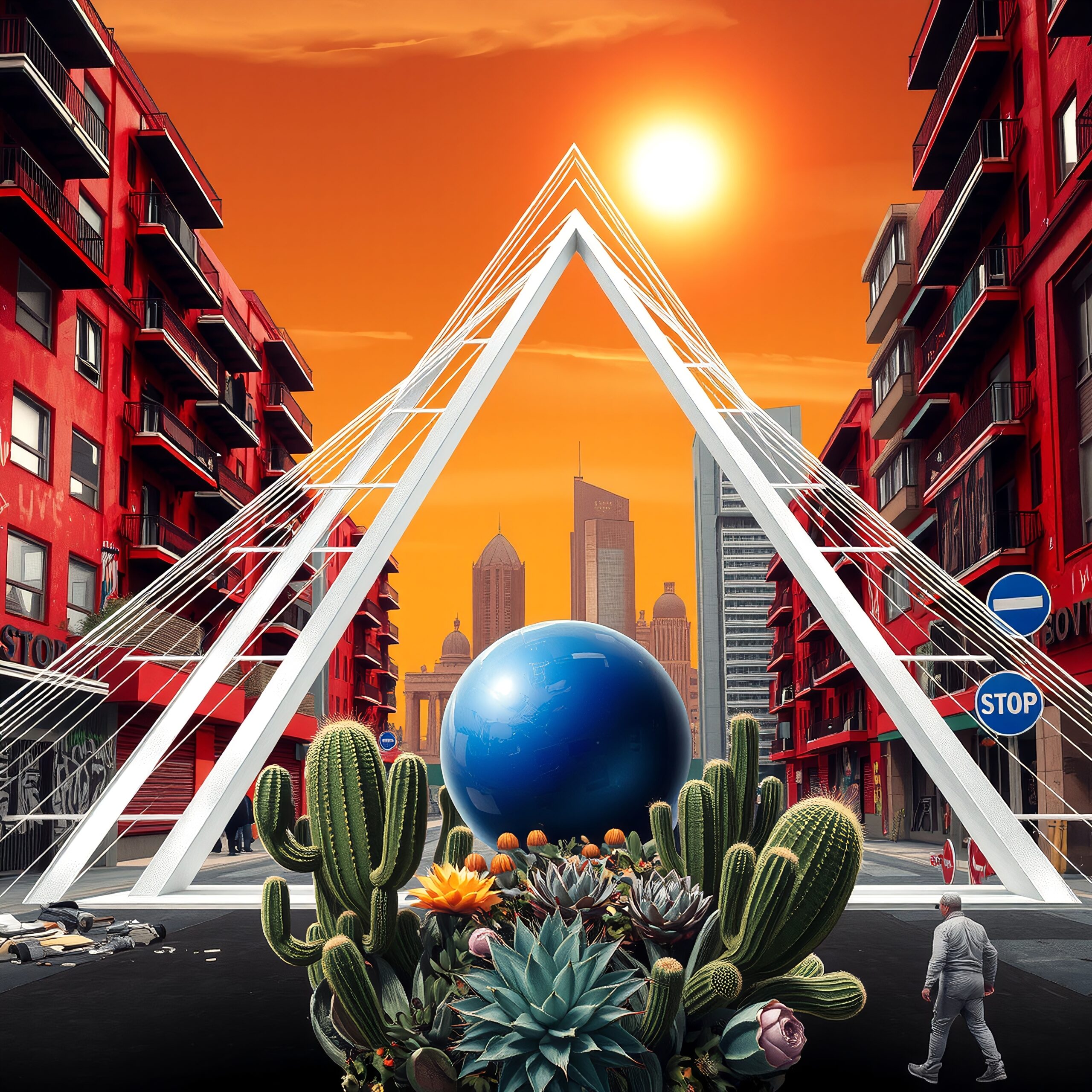Surreal Modern Cityscape with Sphere