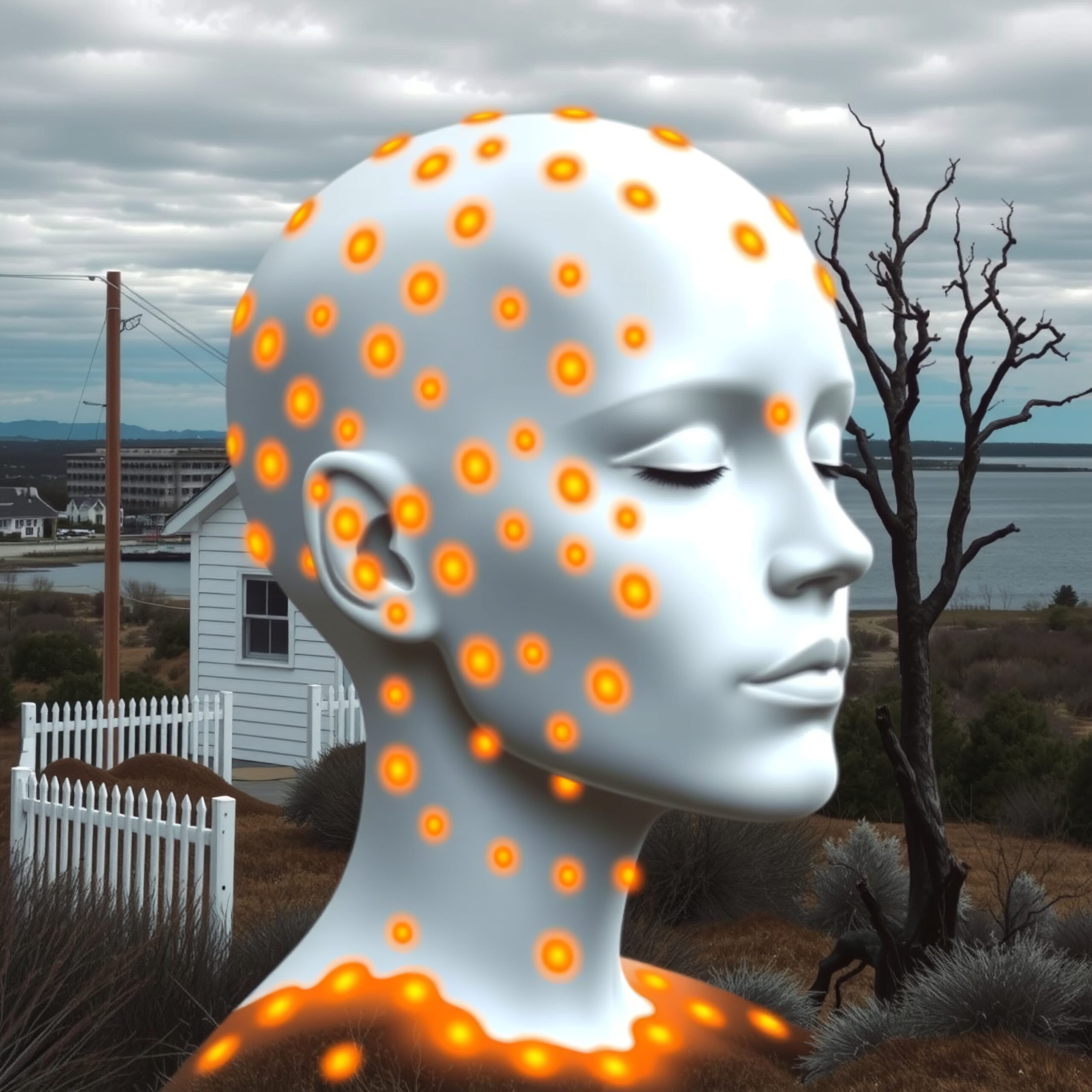 Futuristic Head in Natural Landscape