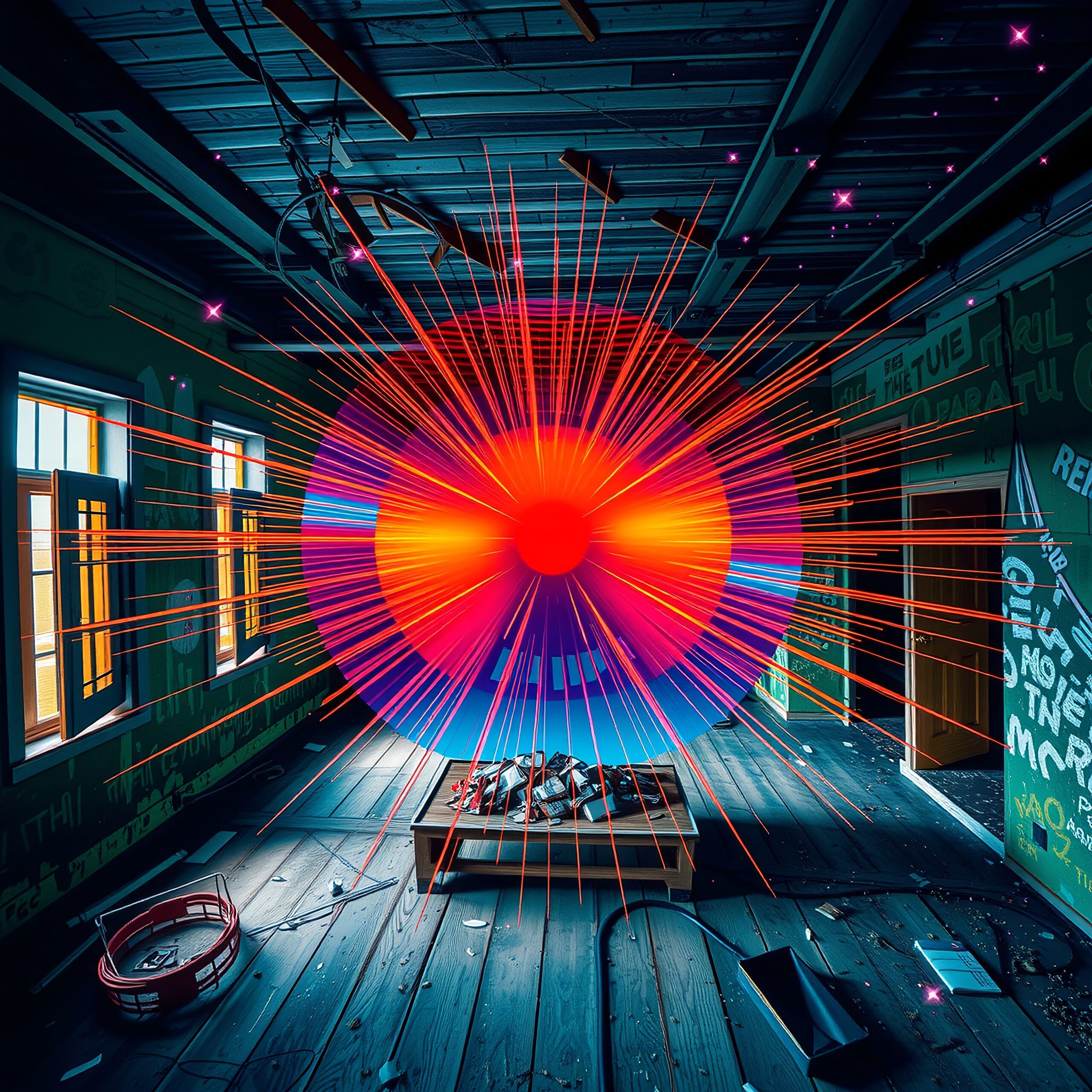 Industrial Room With Colorful Explosion