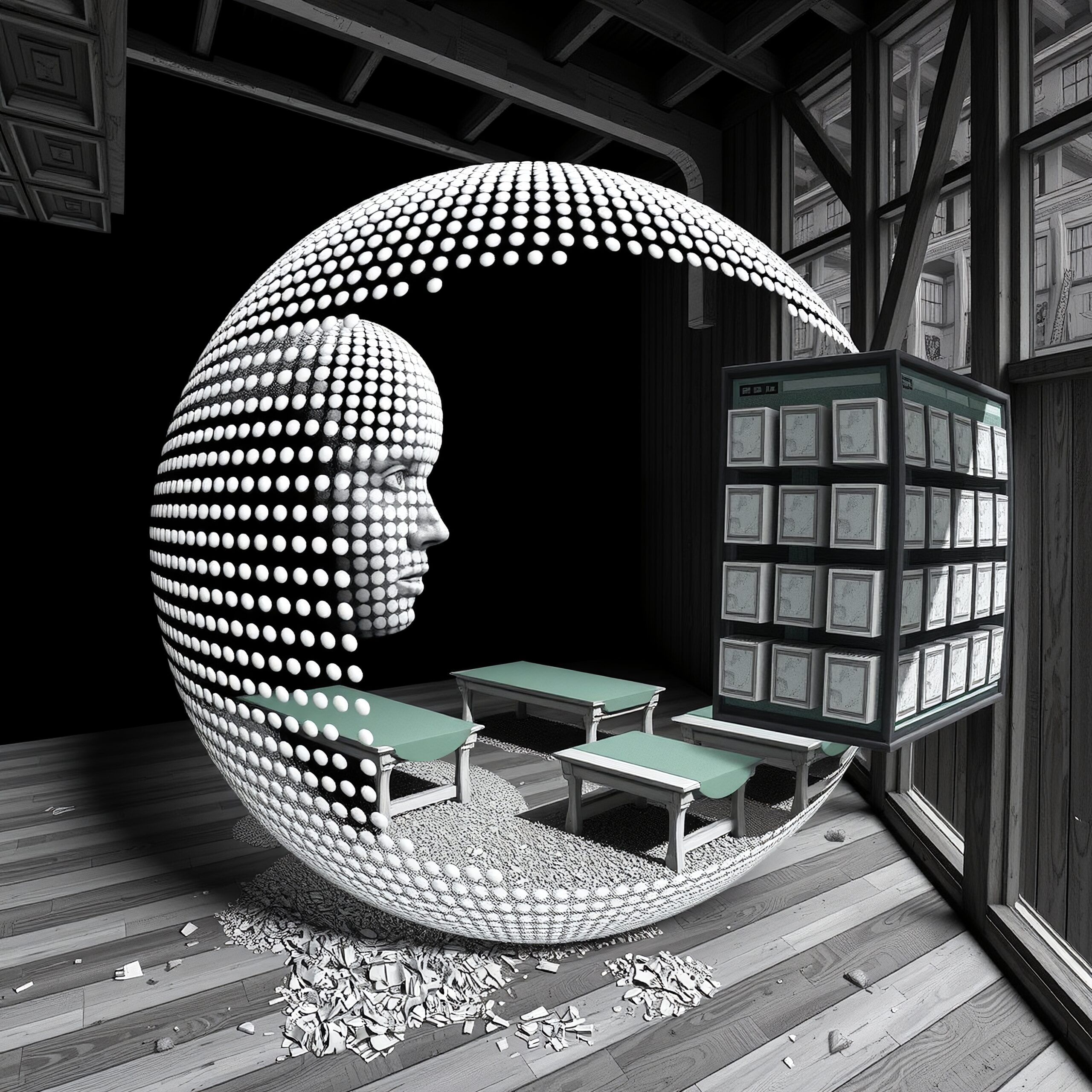 Surreal Room with Floating Elements