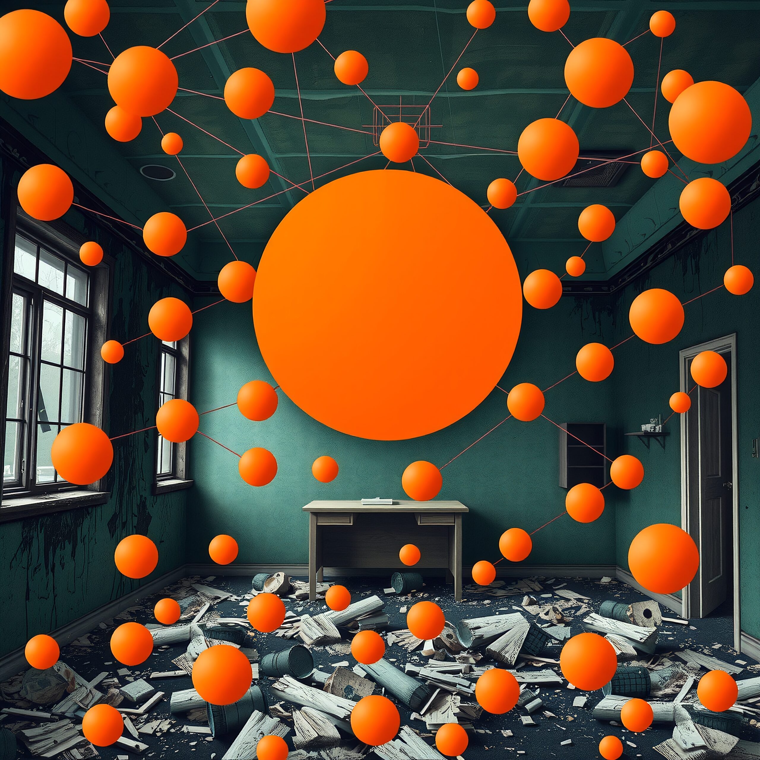 Orange Spheres in Abandoned Room