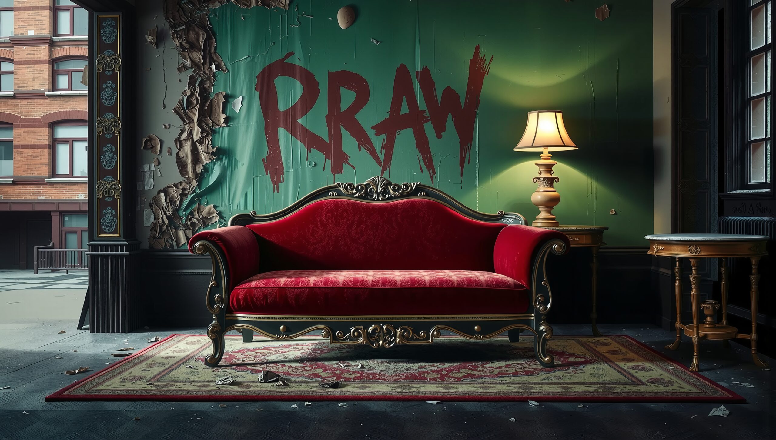 Red Sofa in Vintage Room