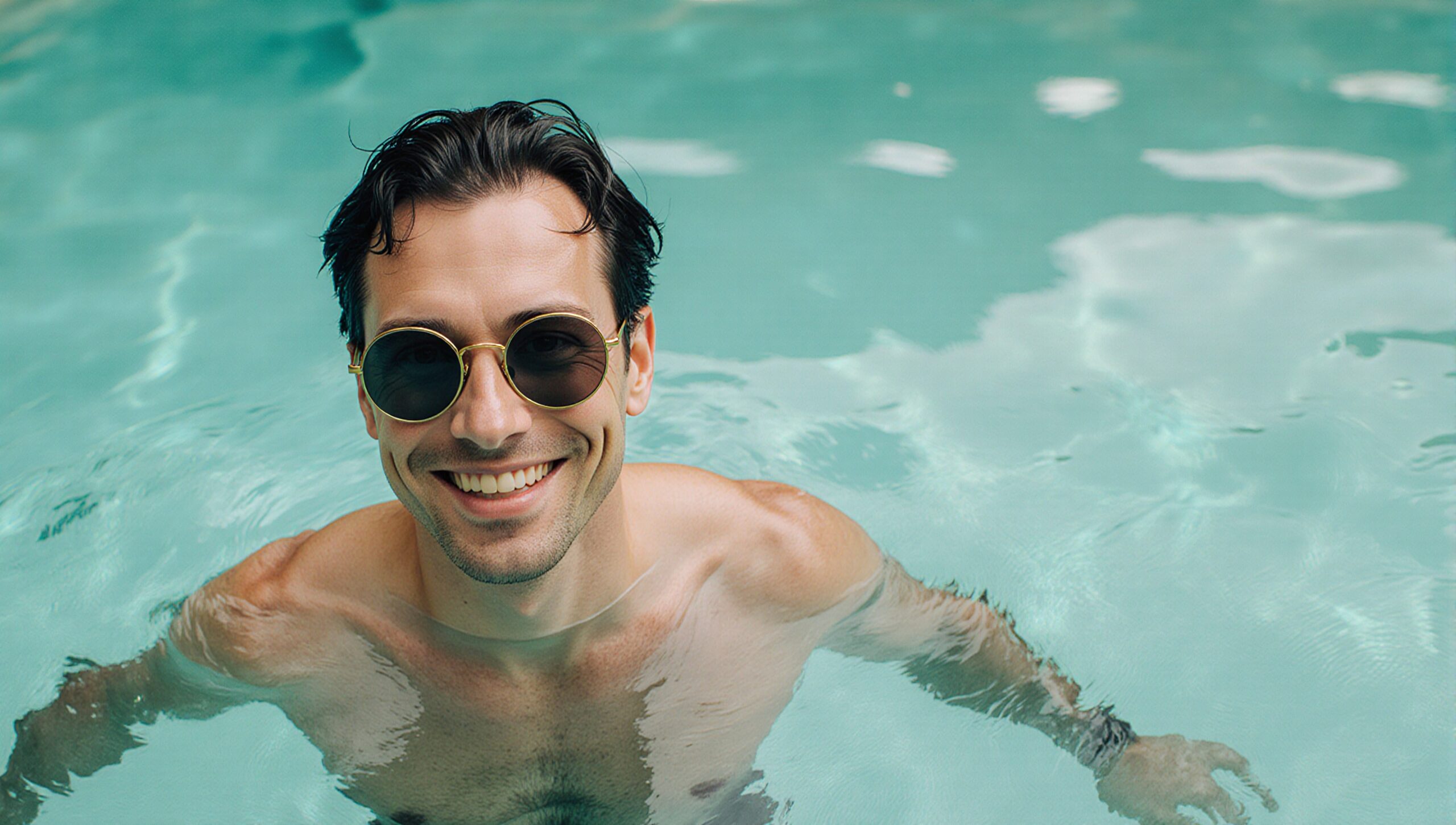 Happy Man Swimming in Pool