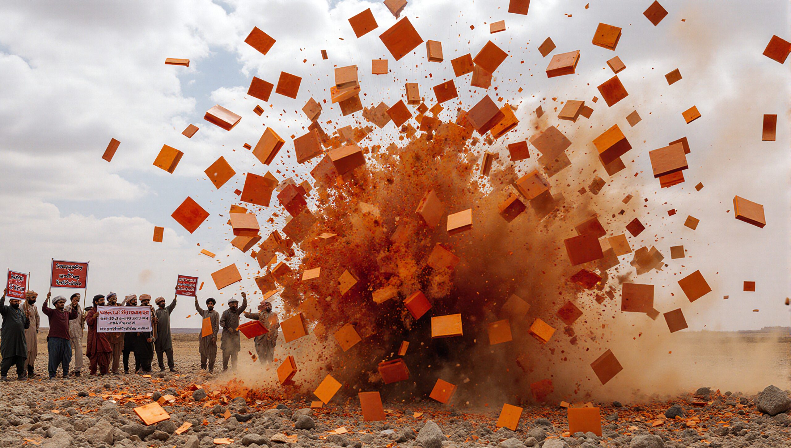 Orange Tiles Explode Amidst Protest