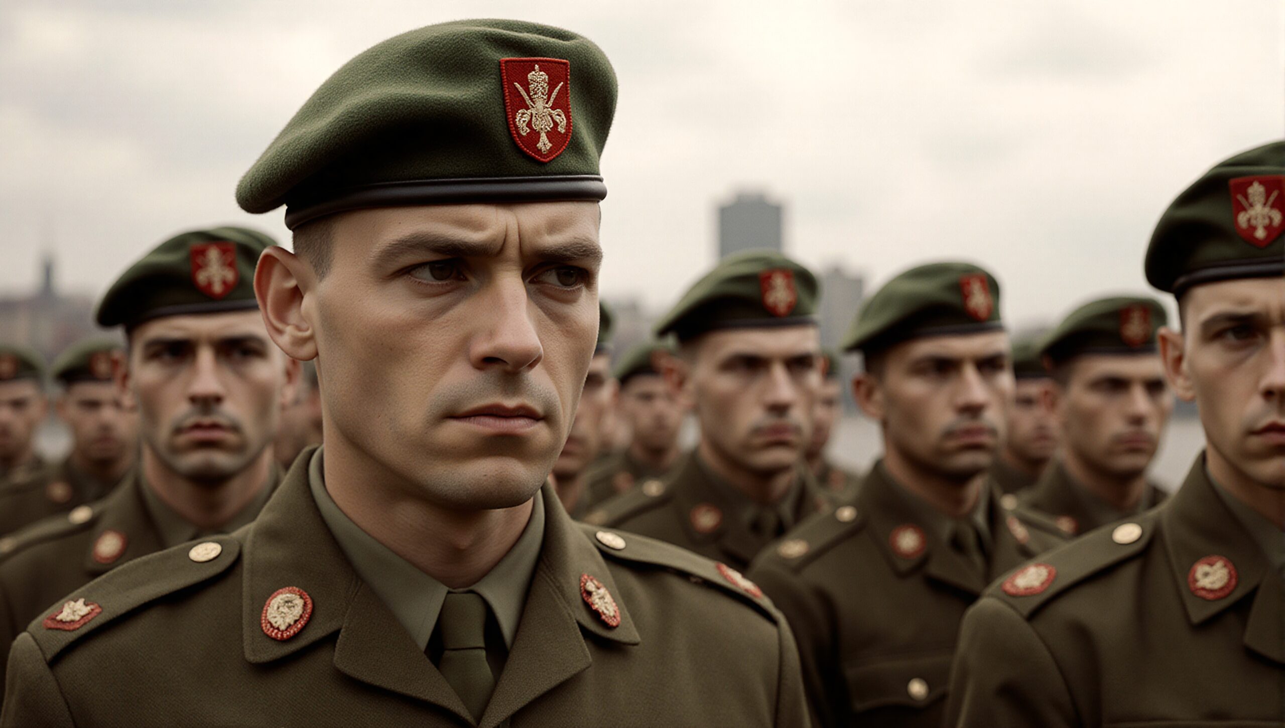 Uniformed Soldiers in Formation Outdoors