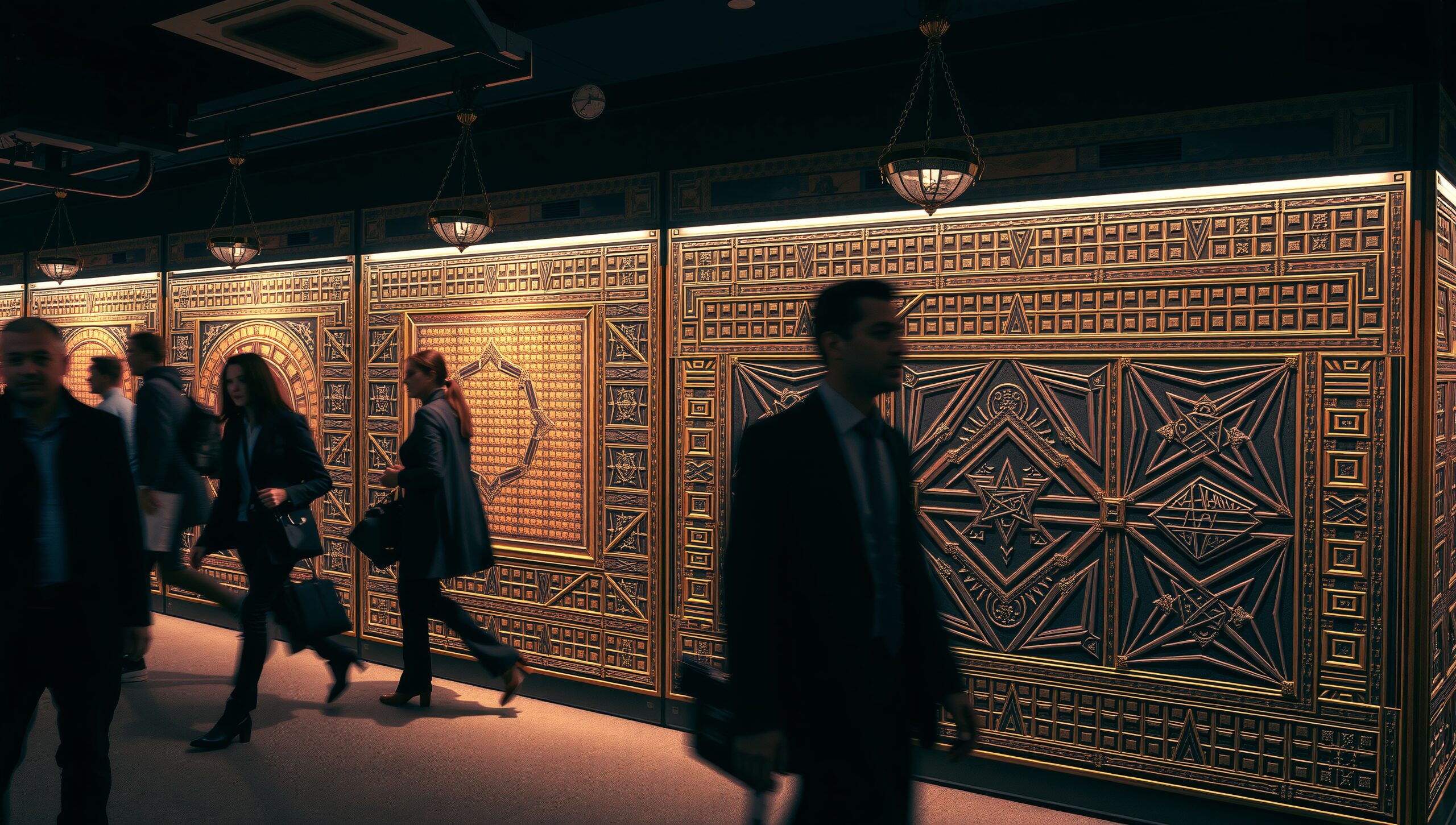 Intricate Patterns Busy Hallway Scene