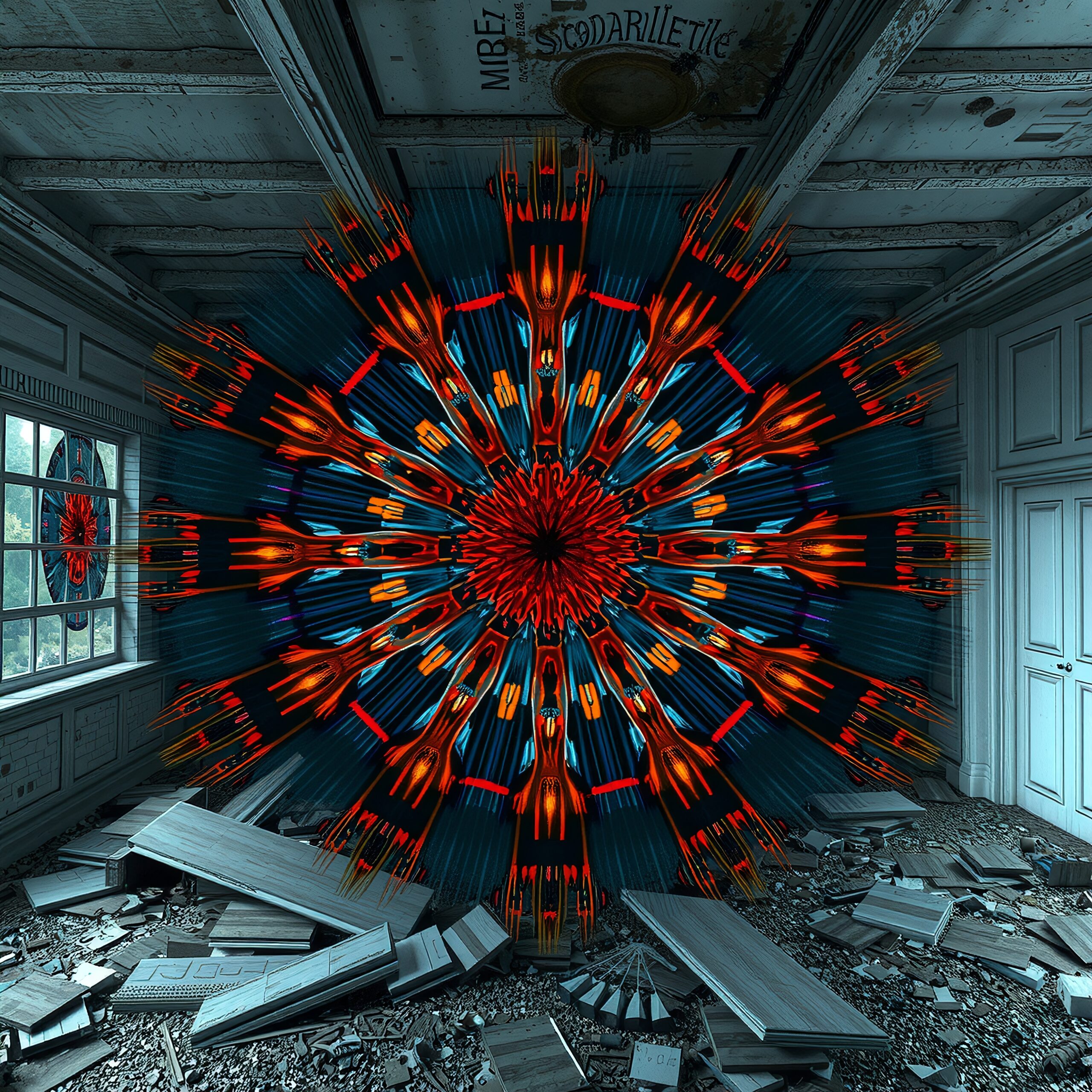 Colorful Mandala in Abandoned Room