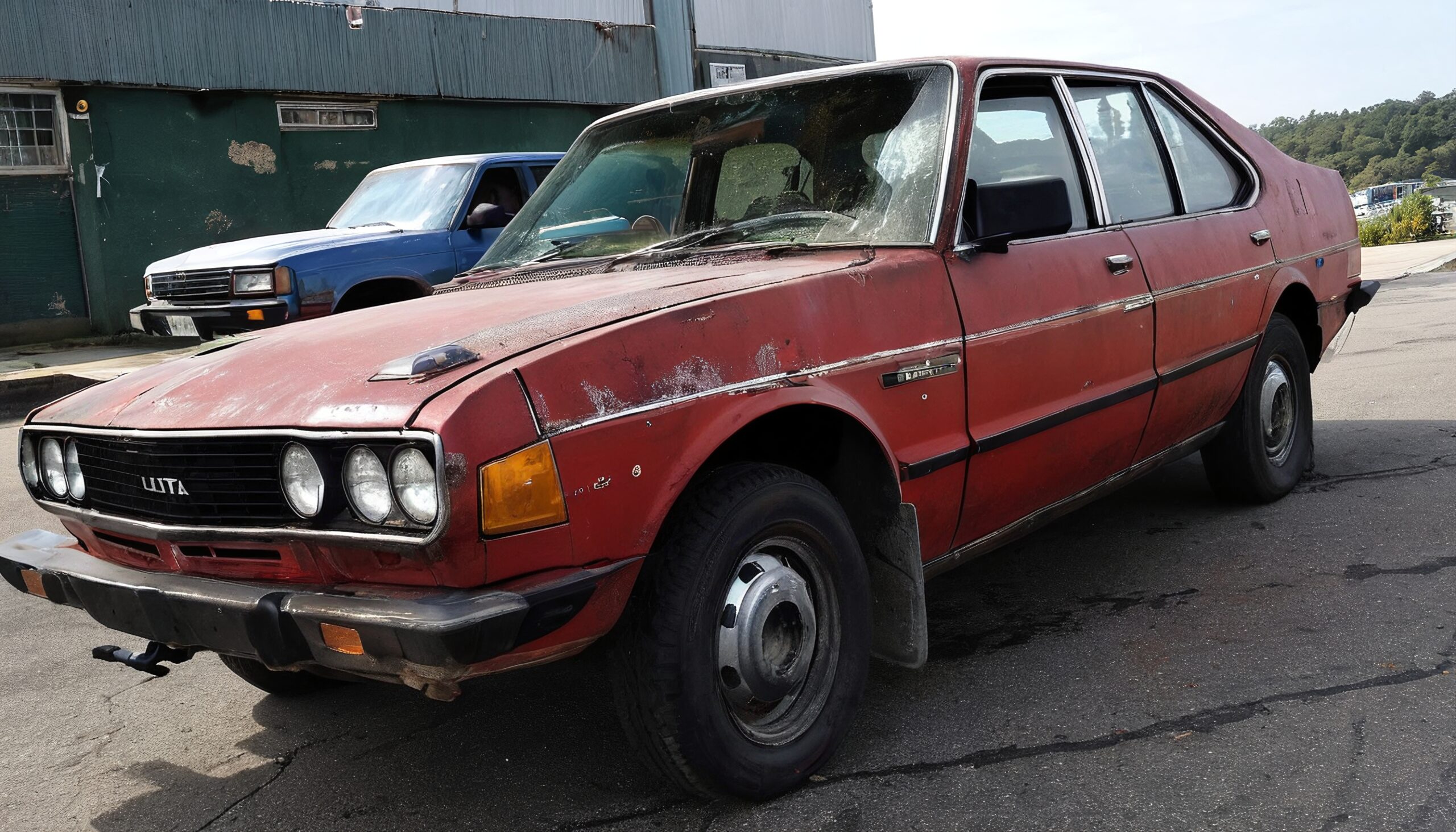 Red Vintage Sedan on Street