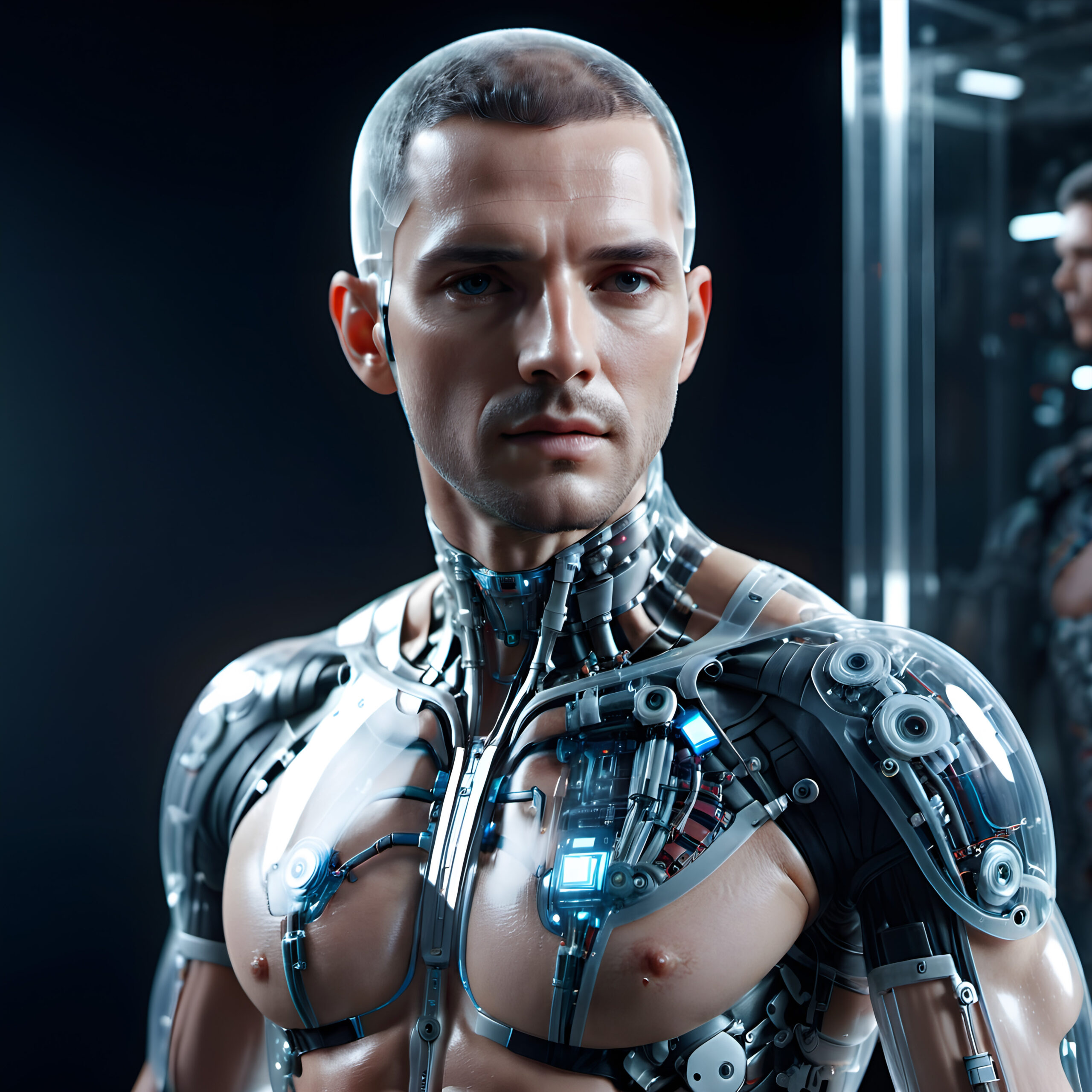 Hyper-realistic male humanoid robot