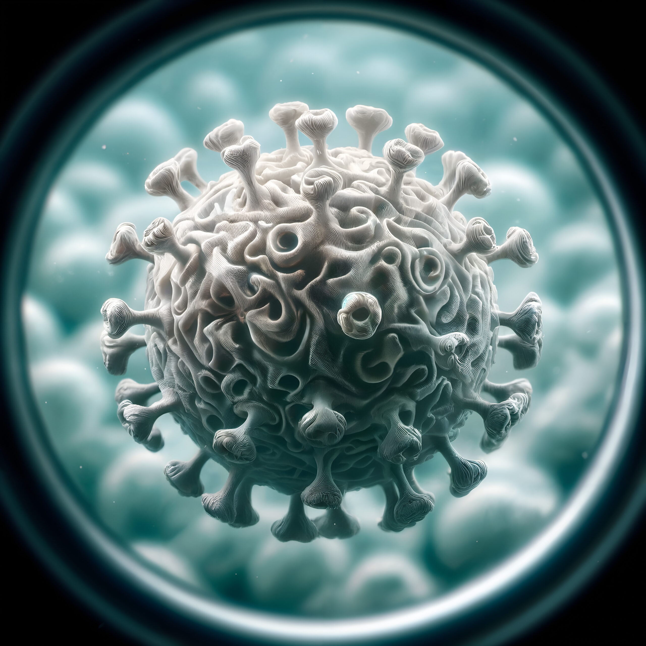 Virus Cell A Microscopic Dance of Spiral Protrusions and Stalks