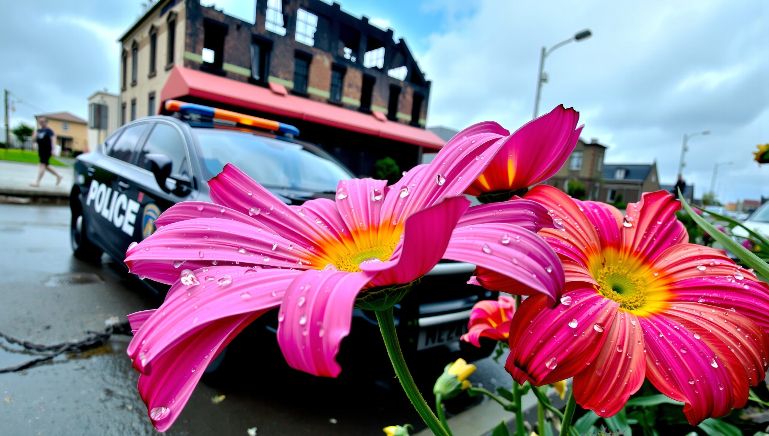 Floral Contrast with Urban Scene