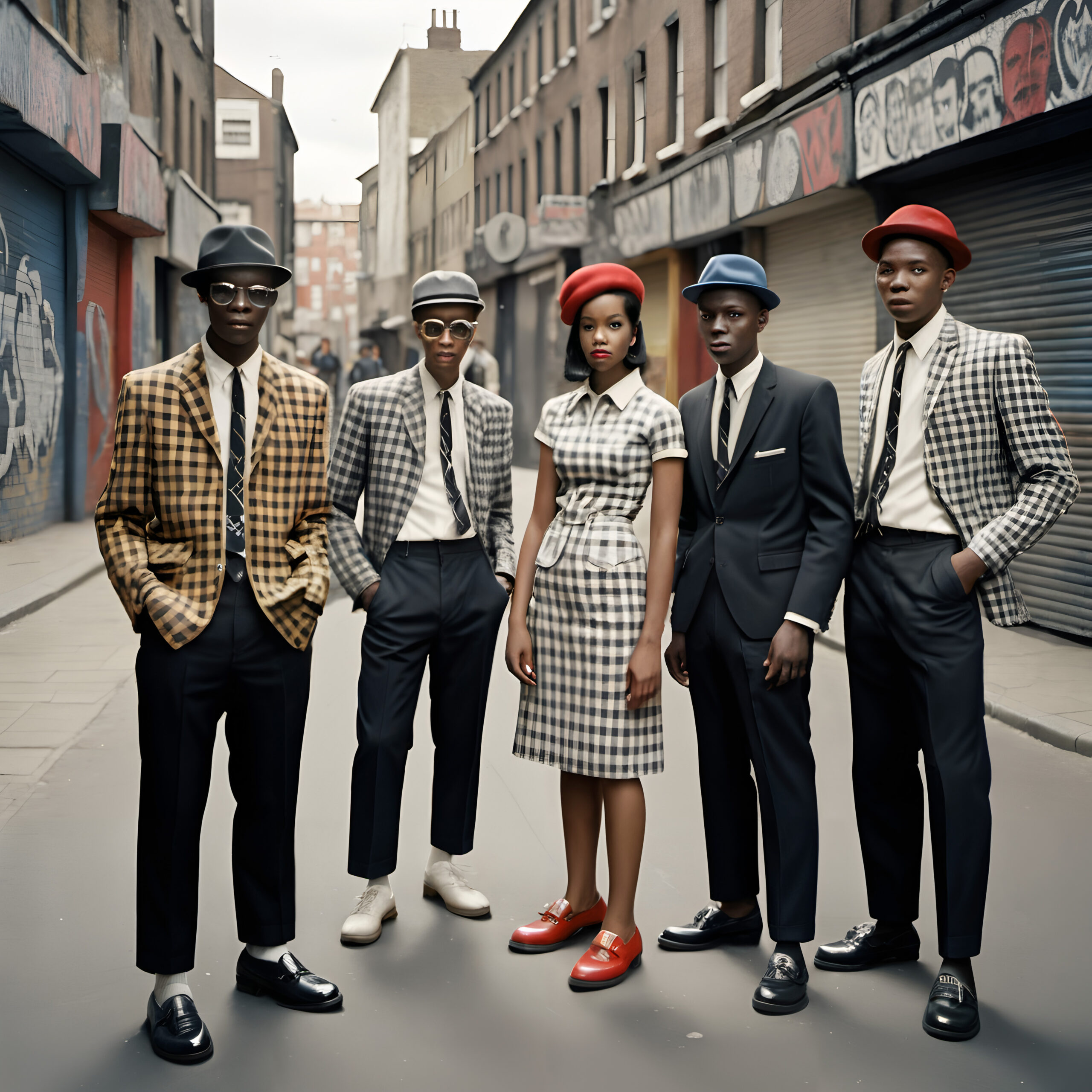 Stylish Group in Classic Ska Fashion on Urban Street