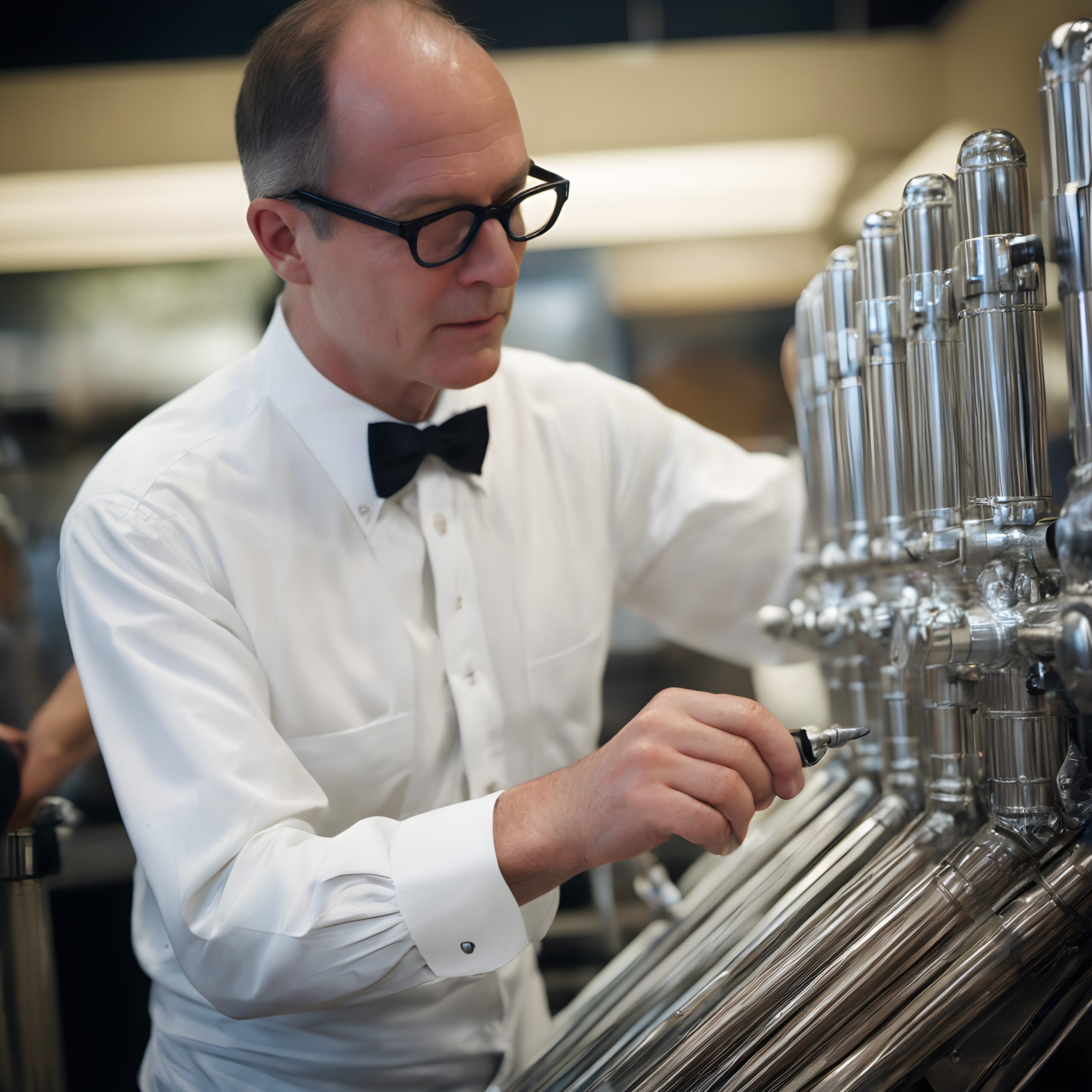 Man Working with Silver Machinery