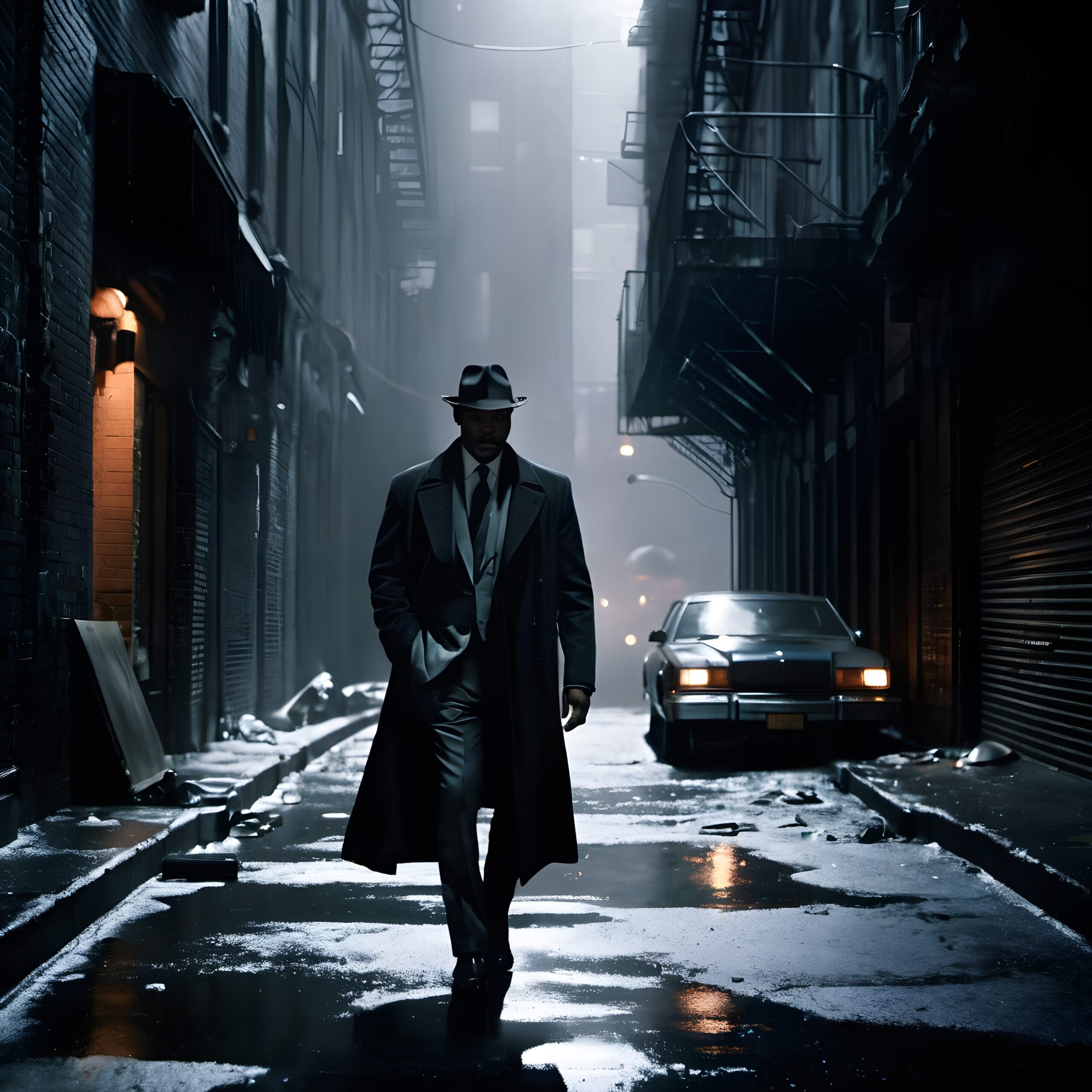 Noir Detective in Shadowy Alley