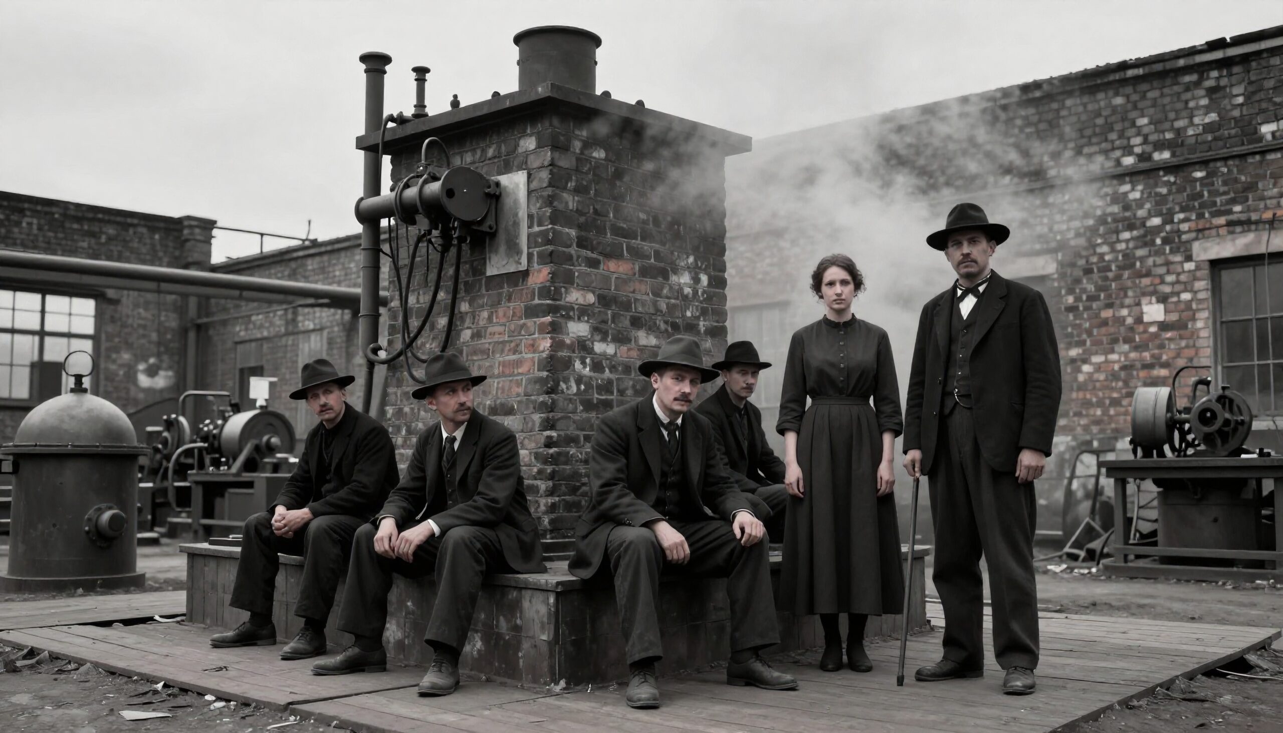 Industrial Workers in Historical Factory