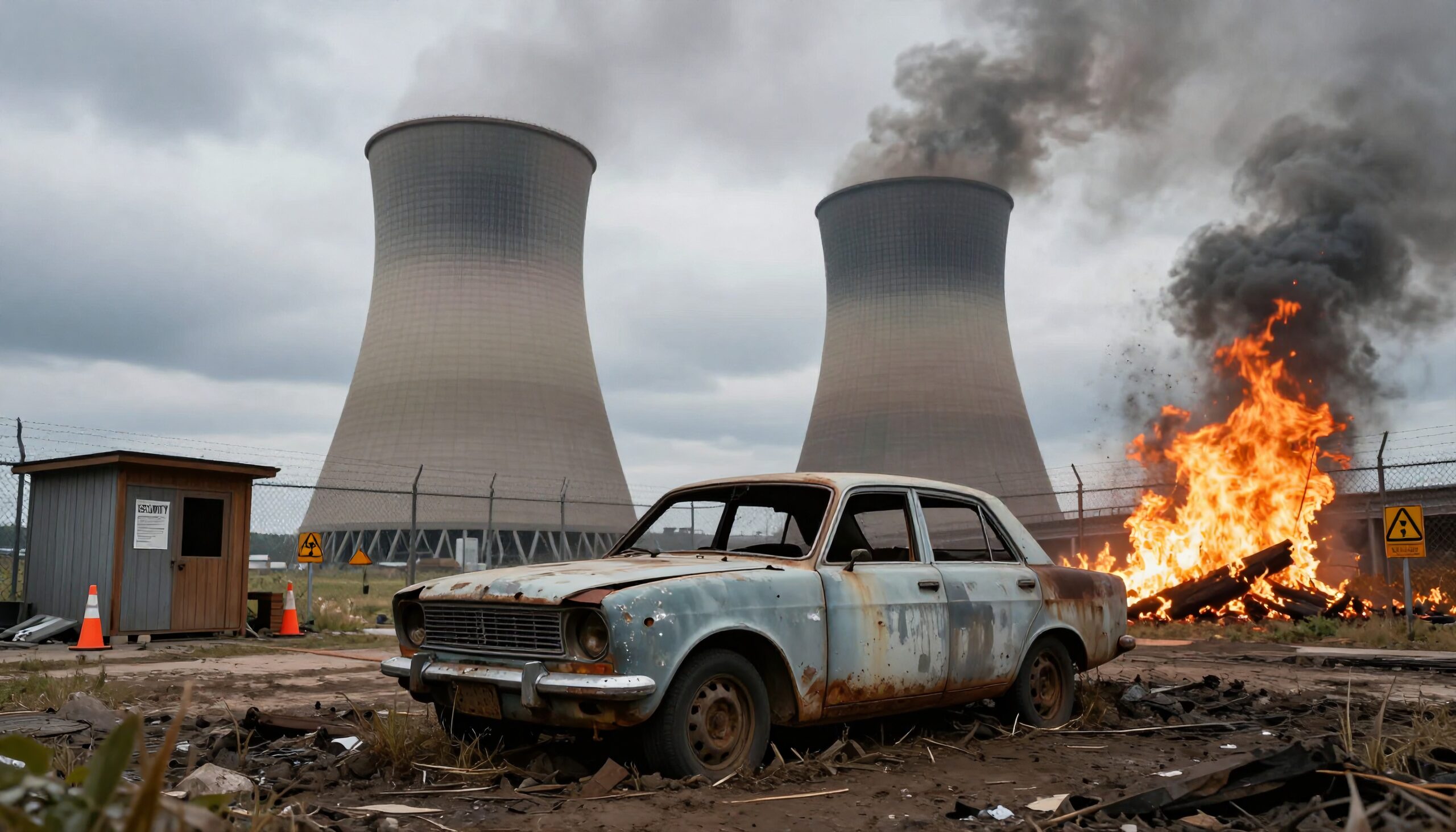 Abandoned car by nuclear plant