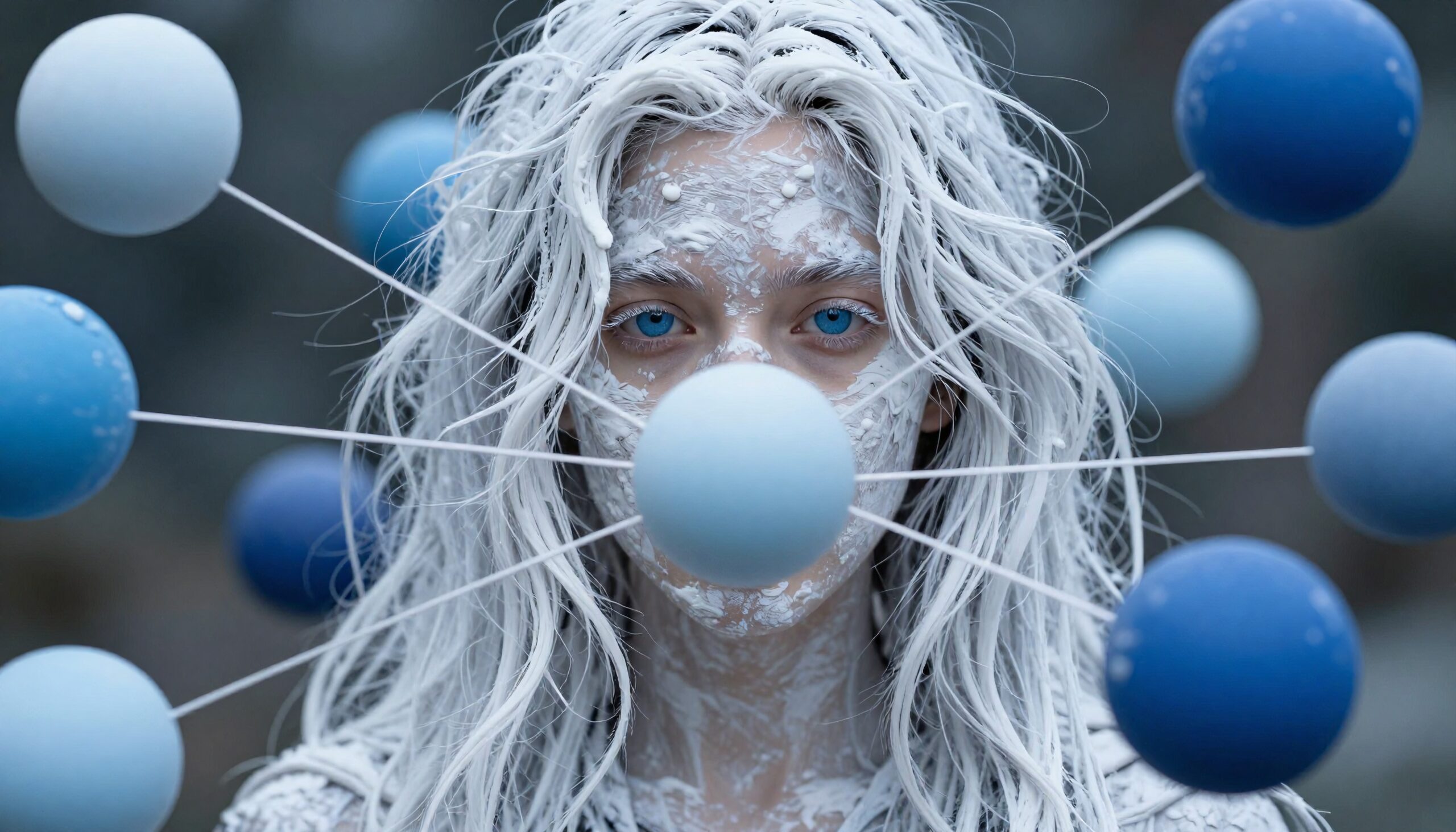 Surreal Person with Blue Spheres