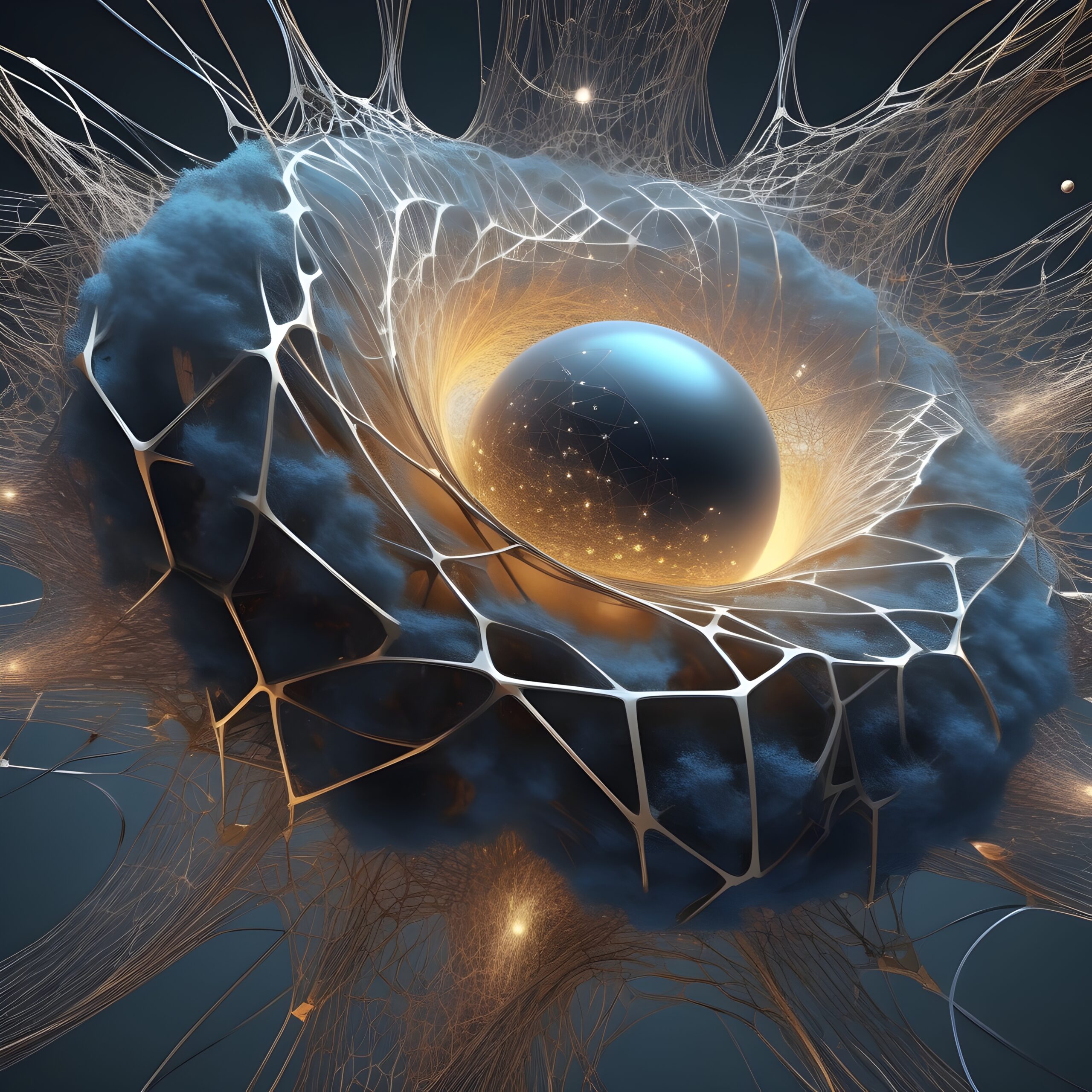 Futuristic Orb Encased in Web