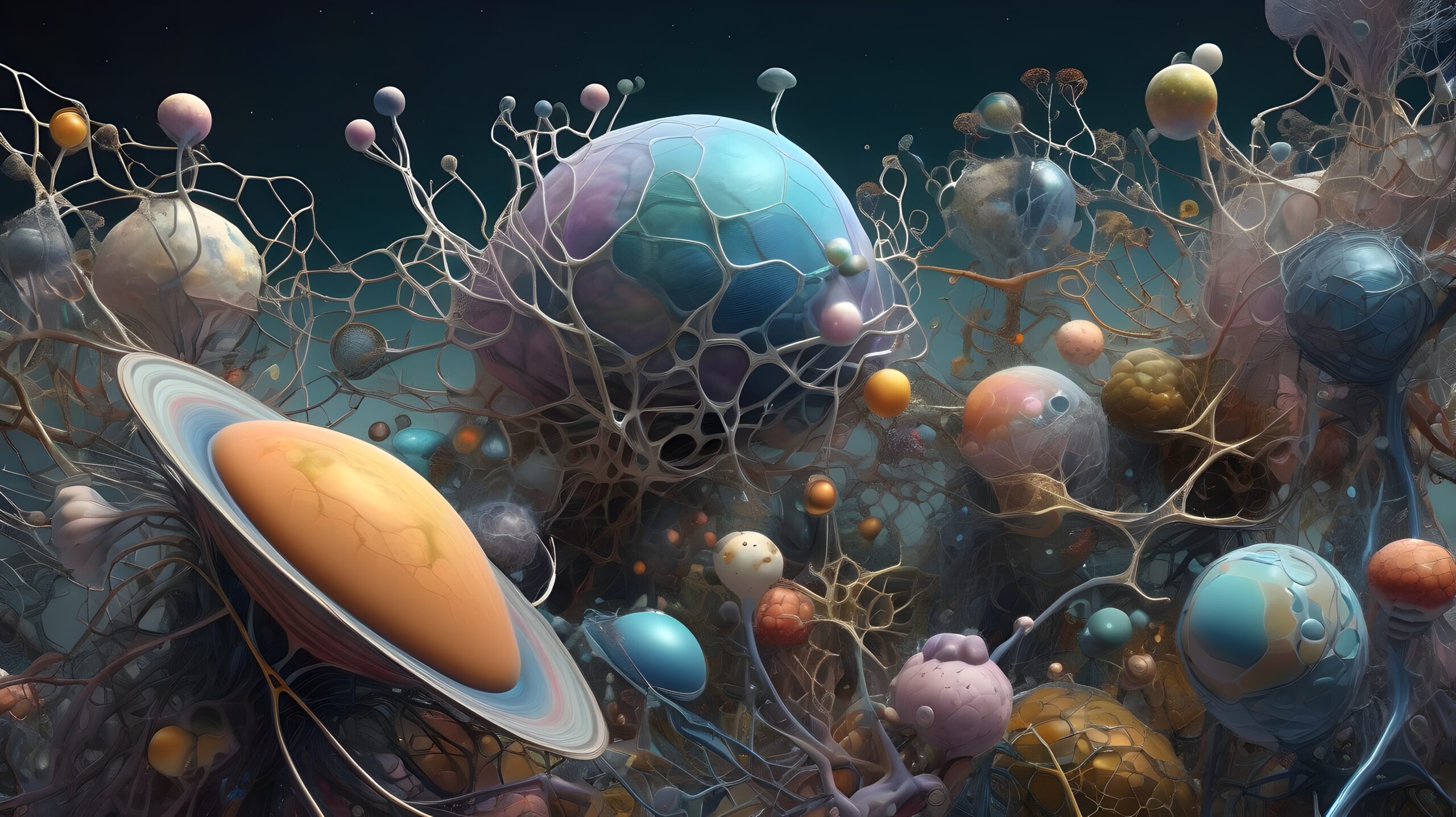 Surreal Multiverse Interconnected Celestial Spheres