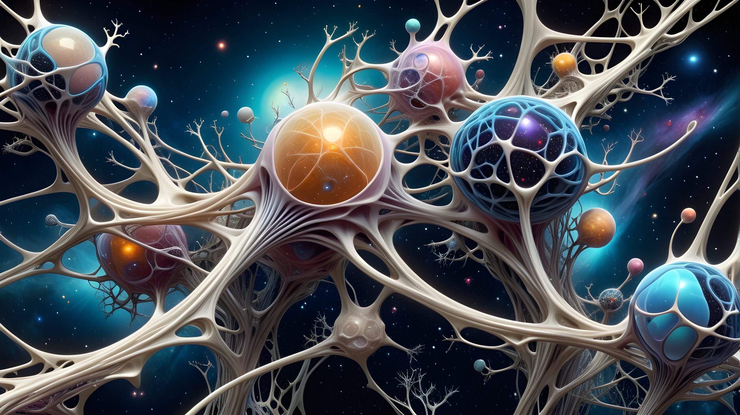 Surreal Cosmic Network with Glowing Spheres