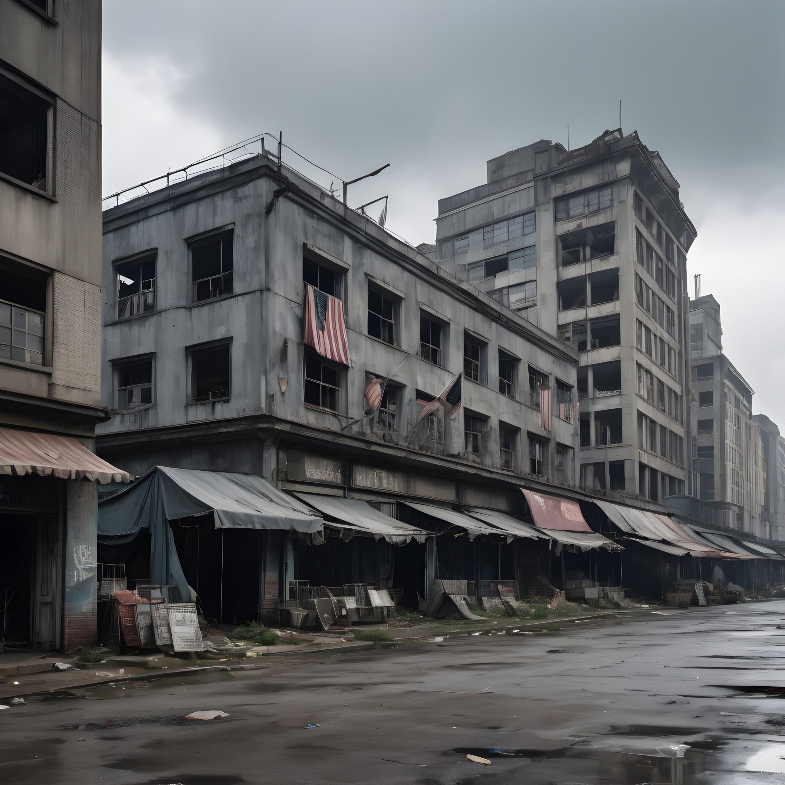 Abandoned Urban Street with Dilapidated Buildings
