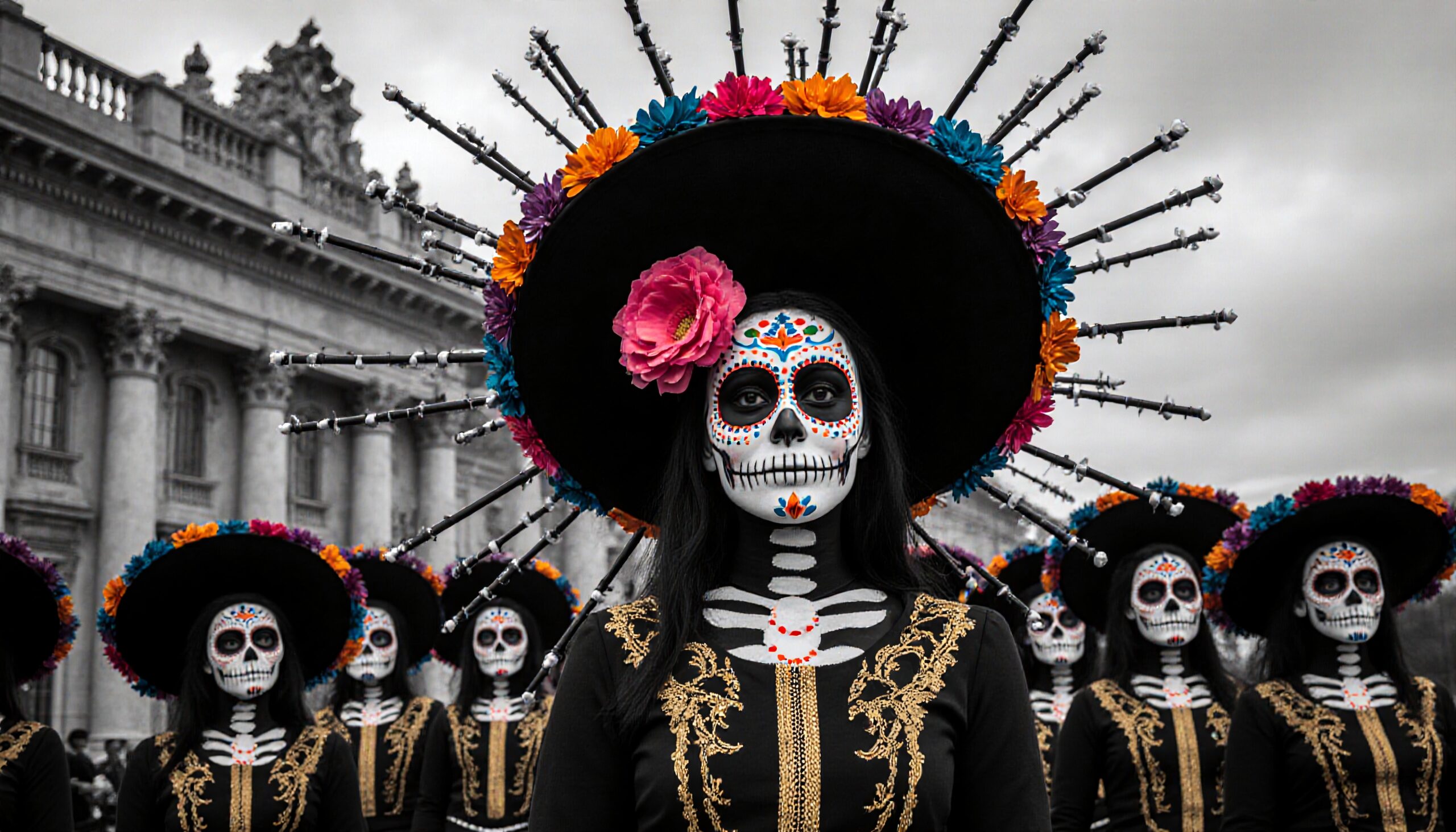 Colorful Day of the Dead Procession