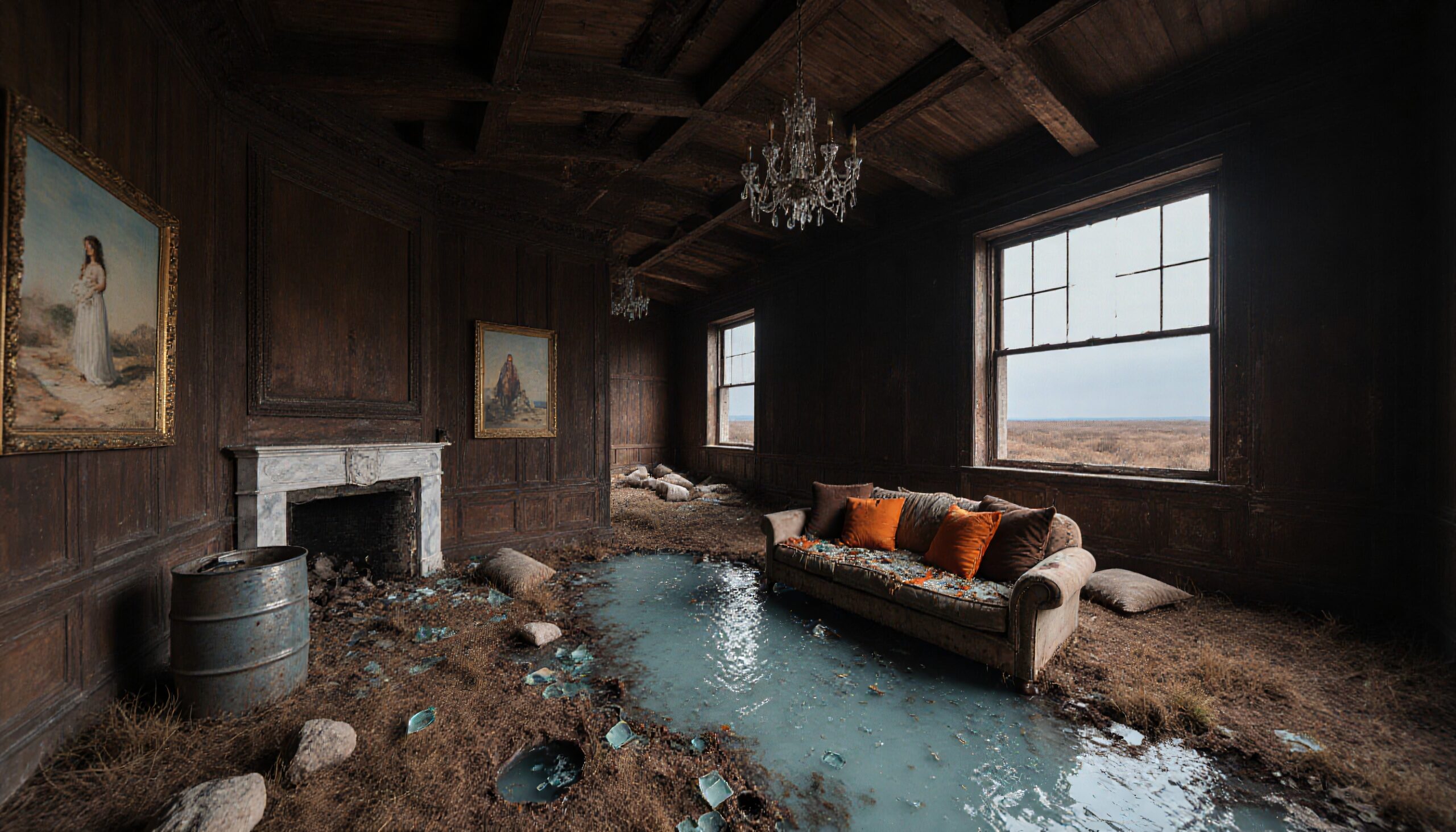 Abandoned Room with Bright Couch