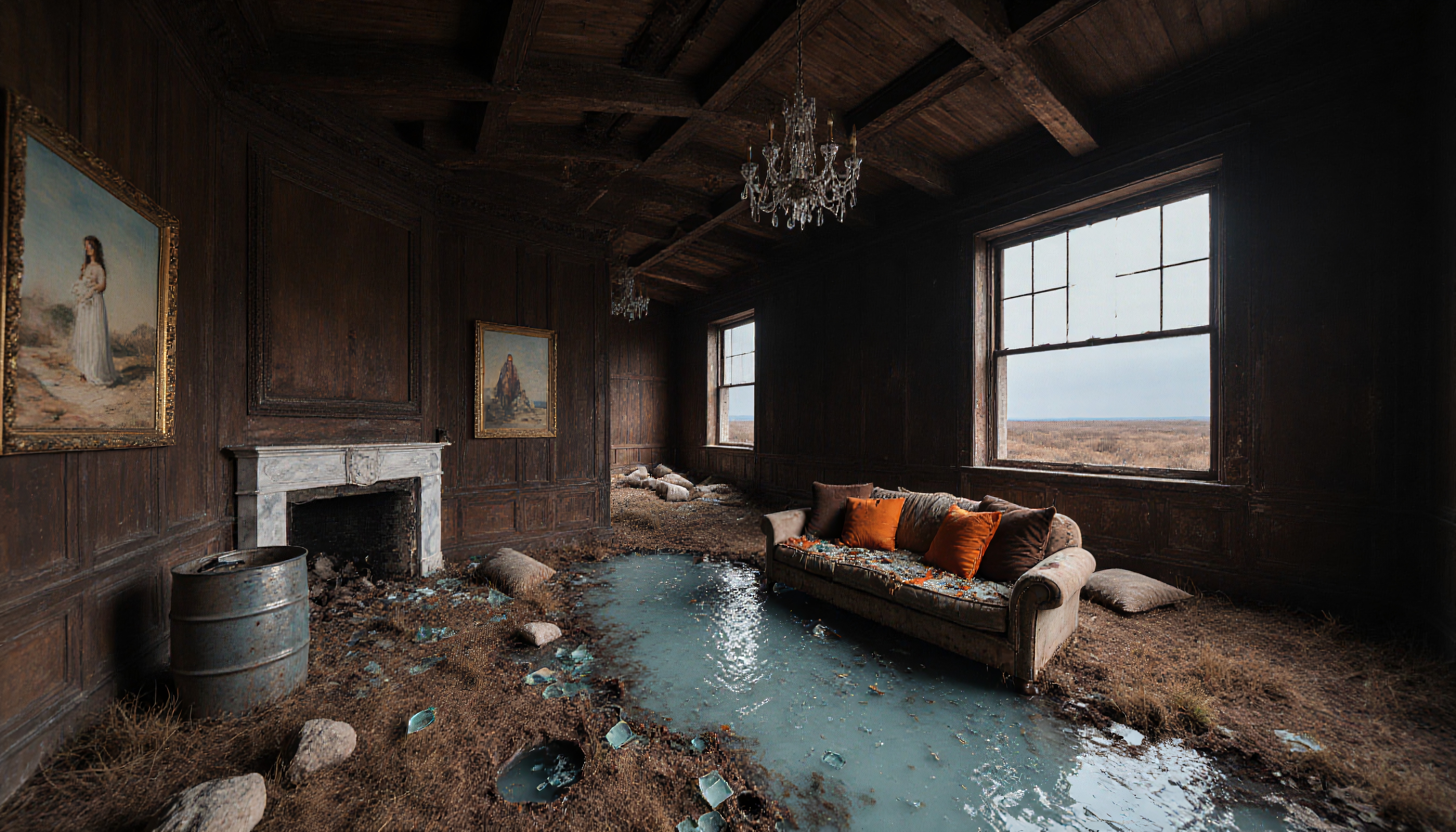 Abandoned Room with Bright Couch