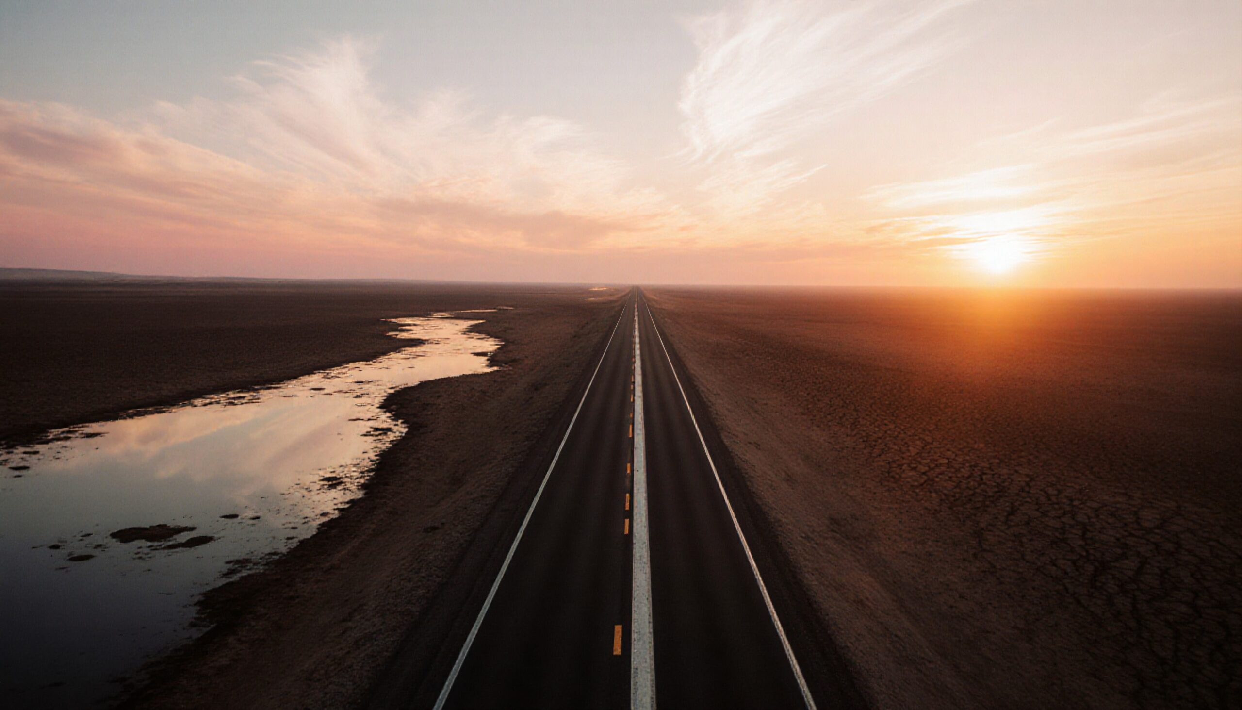 Endless Road Under Setting Sun