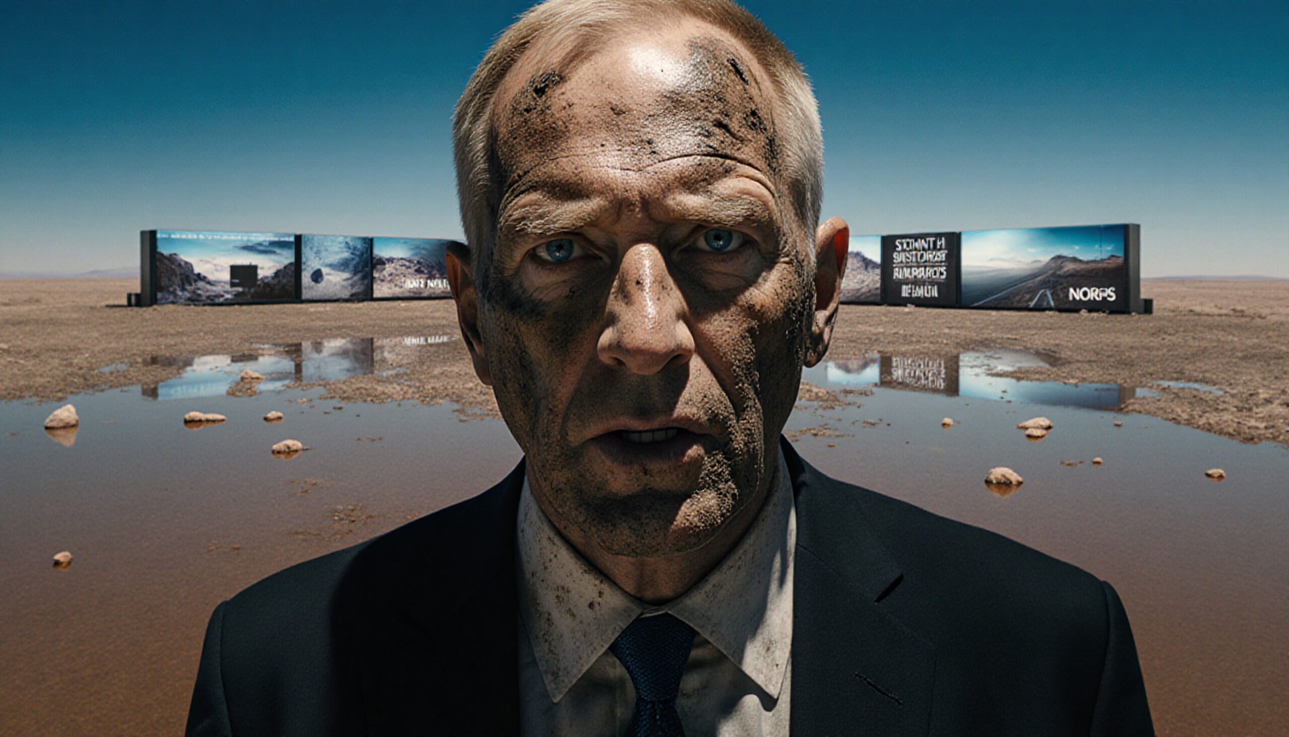 Desolate Landscape and Determined Man